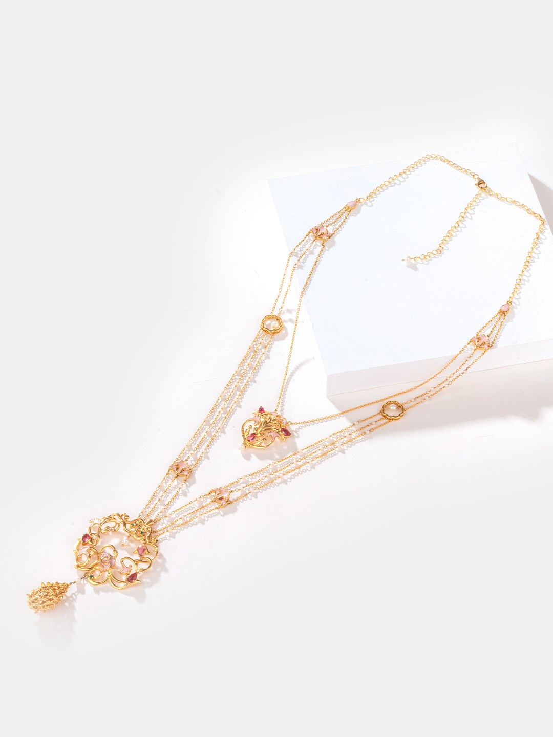 

SHAYA 925 Sterling Silver Gold-Plated Stone Studded Layered Necklace