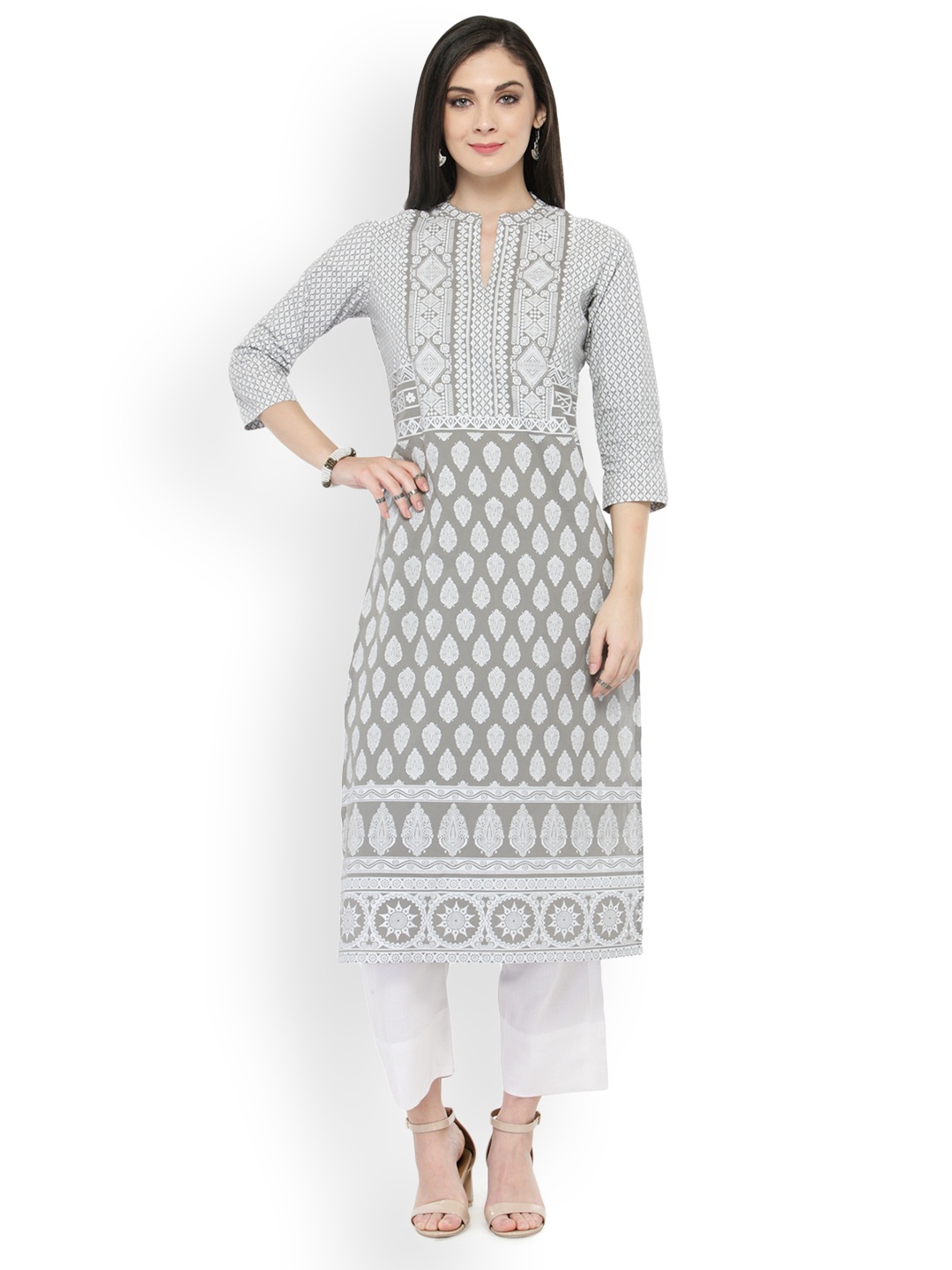 

Varanga Grey Printed Kurta With Solid Pants