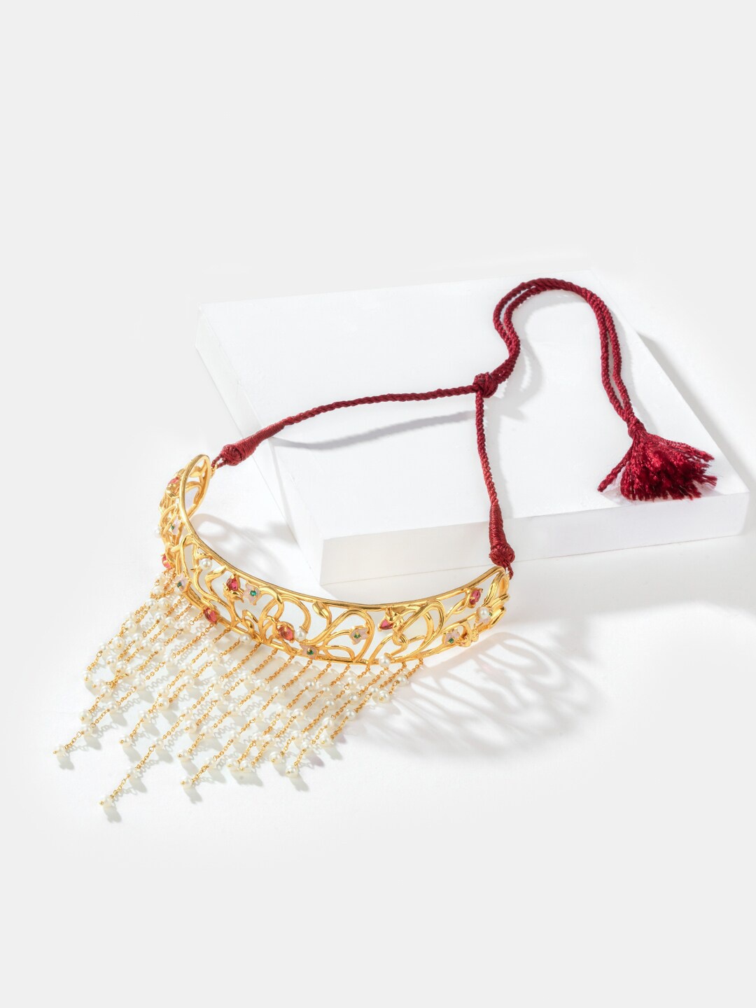 

SHAYA 925 Sterling Silver Gold-Plated Stone Studded Choker Necklace