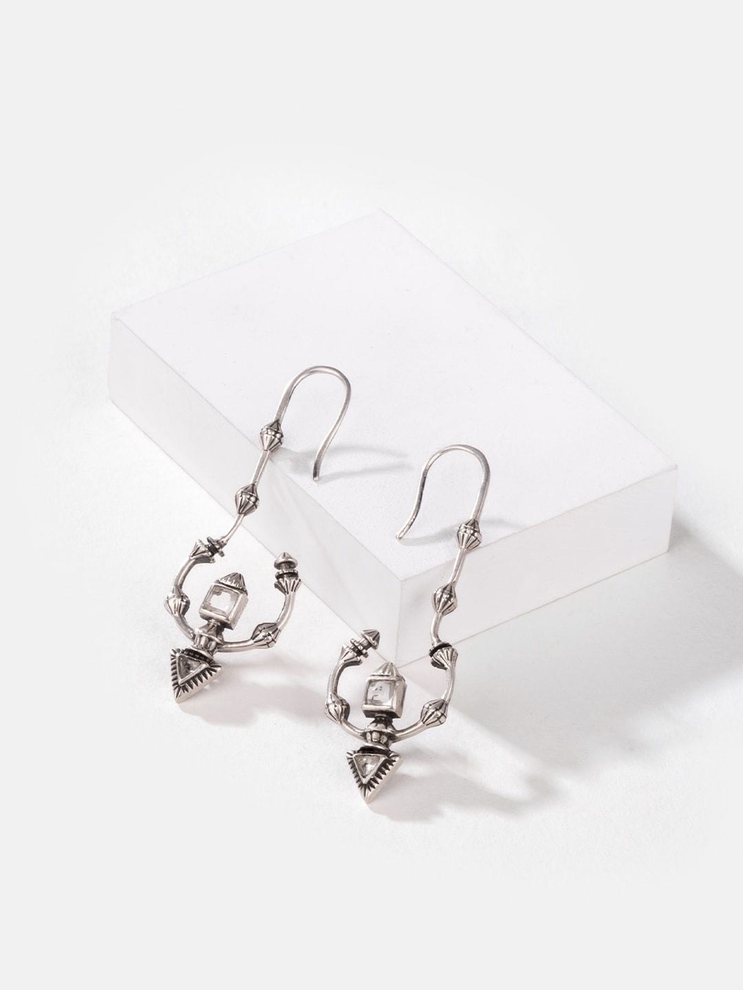 

SHAYA Oxidised Contemporary Drop Earrings, Silver