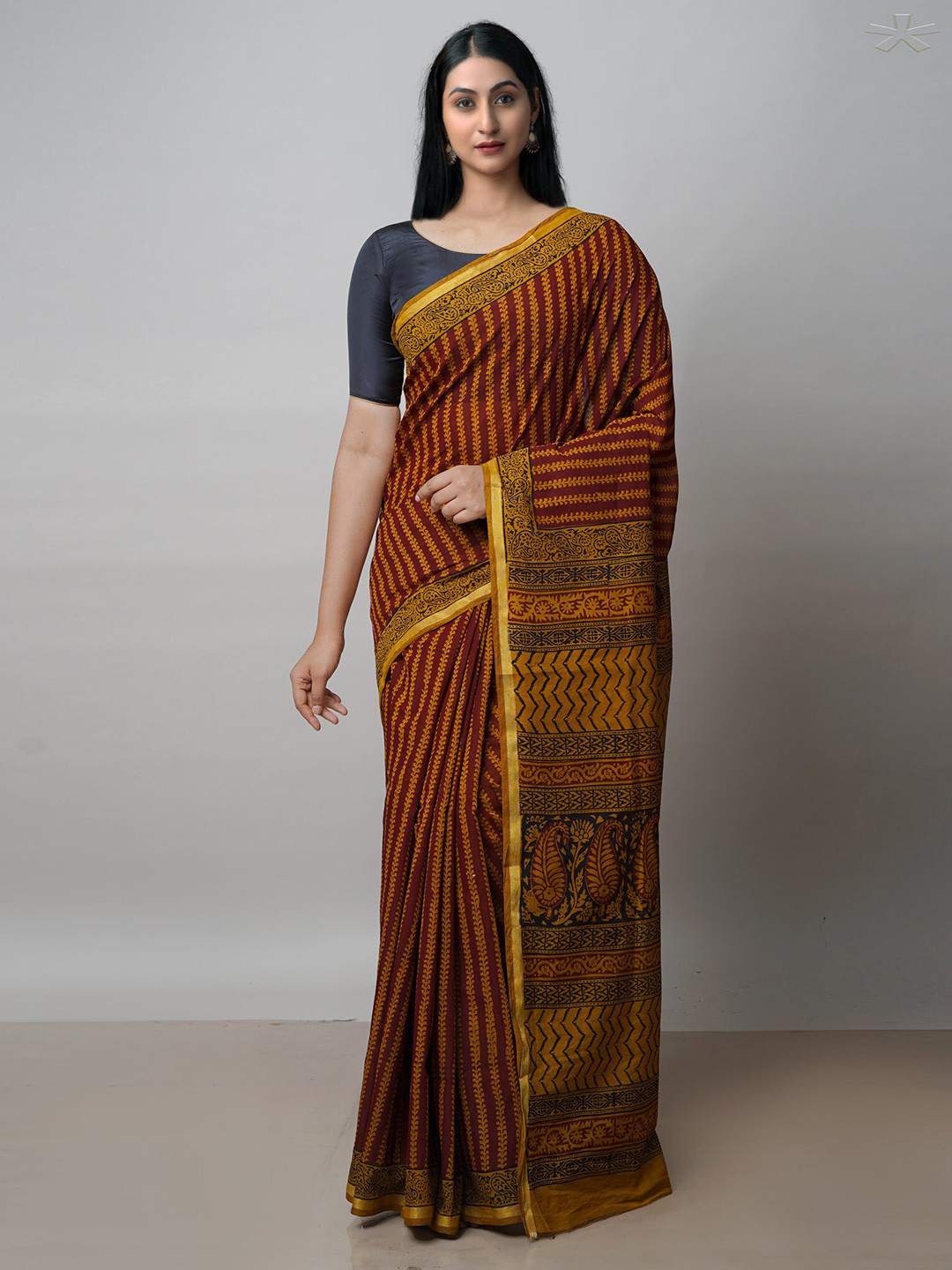 

Unnati Silks Bagh Printed Zari Chanderi Cotton Saree, Red
