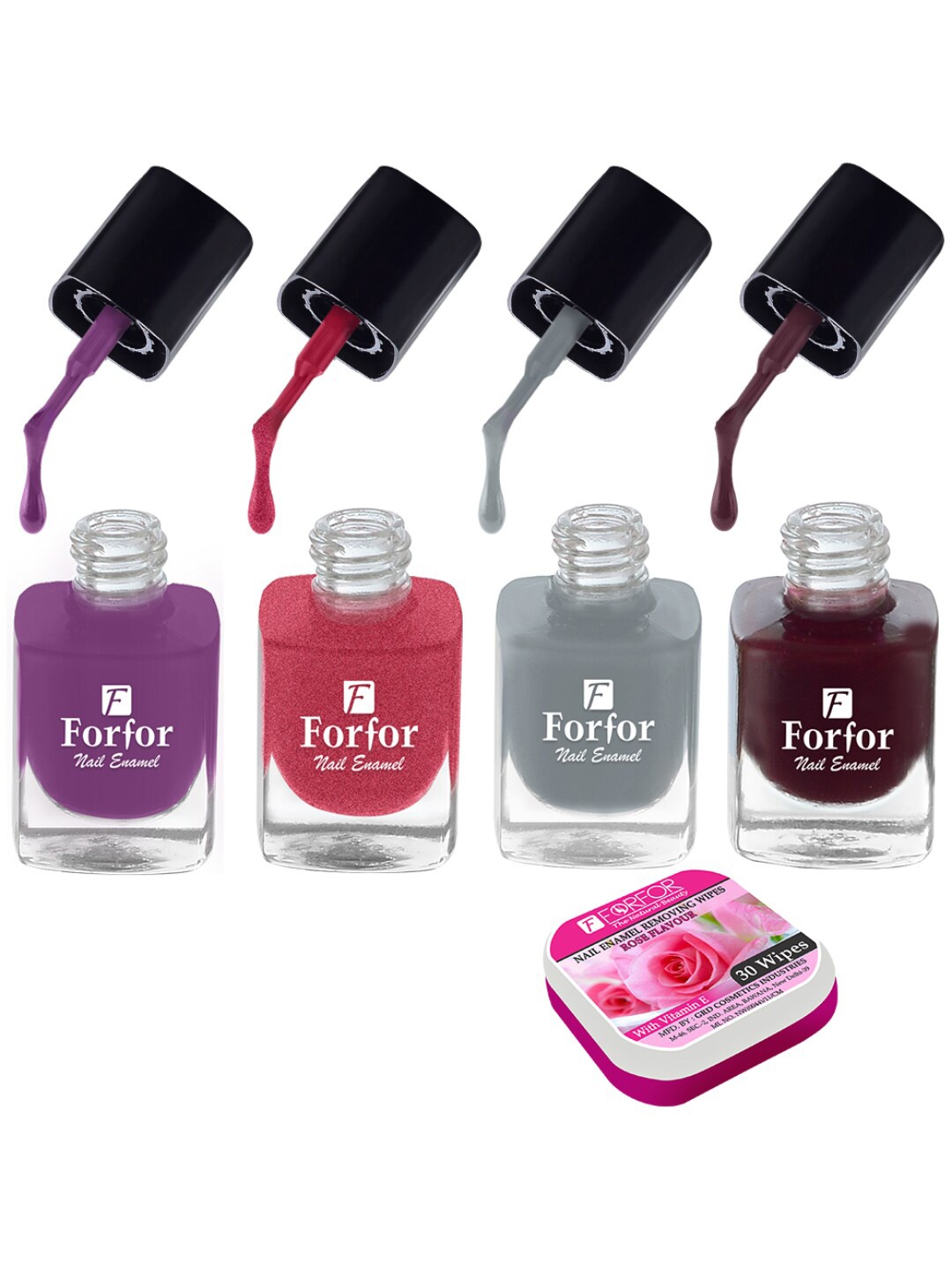 

FORFOR Perfect Stay Trendy Set of 4 Long Lasting Nail Enamels - 5 ml Each, Purple