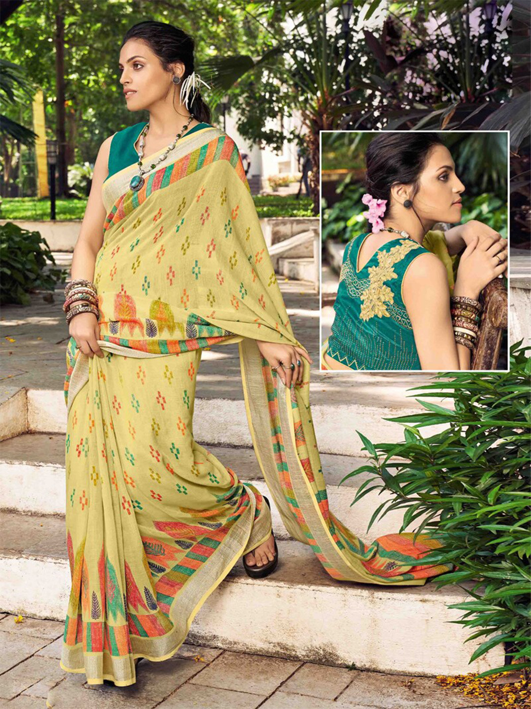 

all about you Yellow & Ethnic Motifs Printed Pure Linen Saree