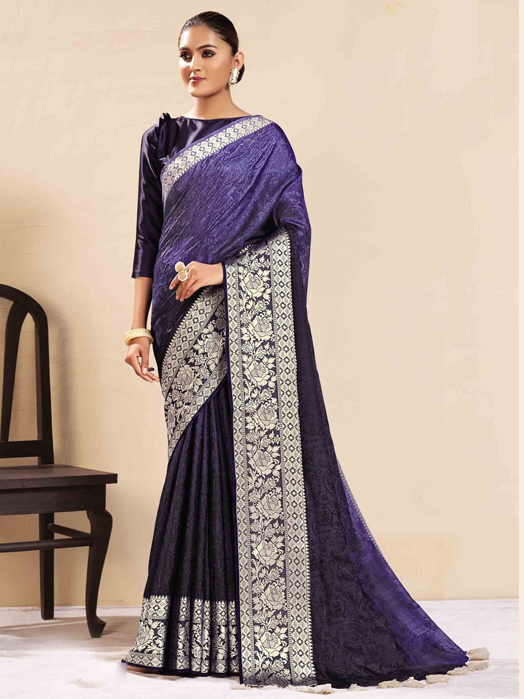 

all about you Blue & White Ethnic Woven Design Zari Saree