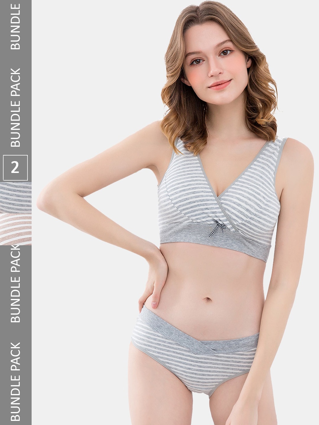 

Momsoon Maternity Pack Of 2 Striped Maternity Lingerie Set, Brown