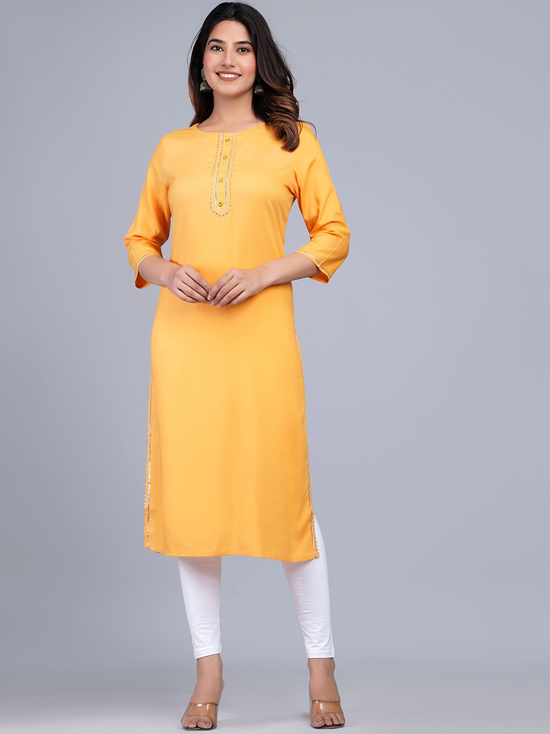 

The Kurta Express Round Neck Straight Regular Kurta, Yellow