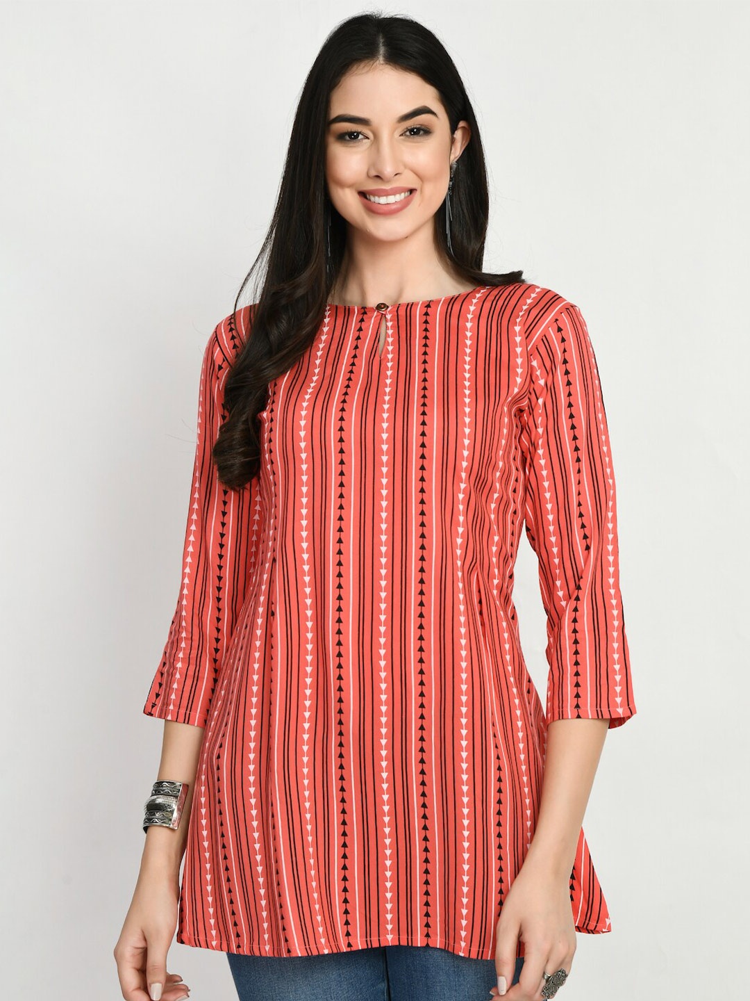 

HERE&NOW Pink & Dubarry Striped Printed Kurti