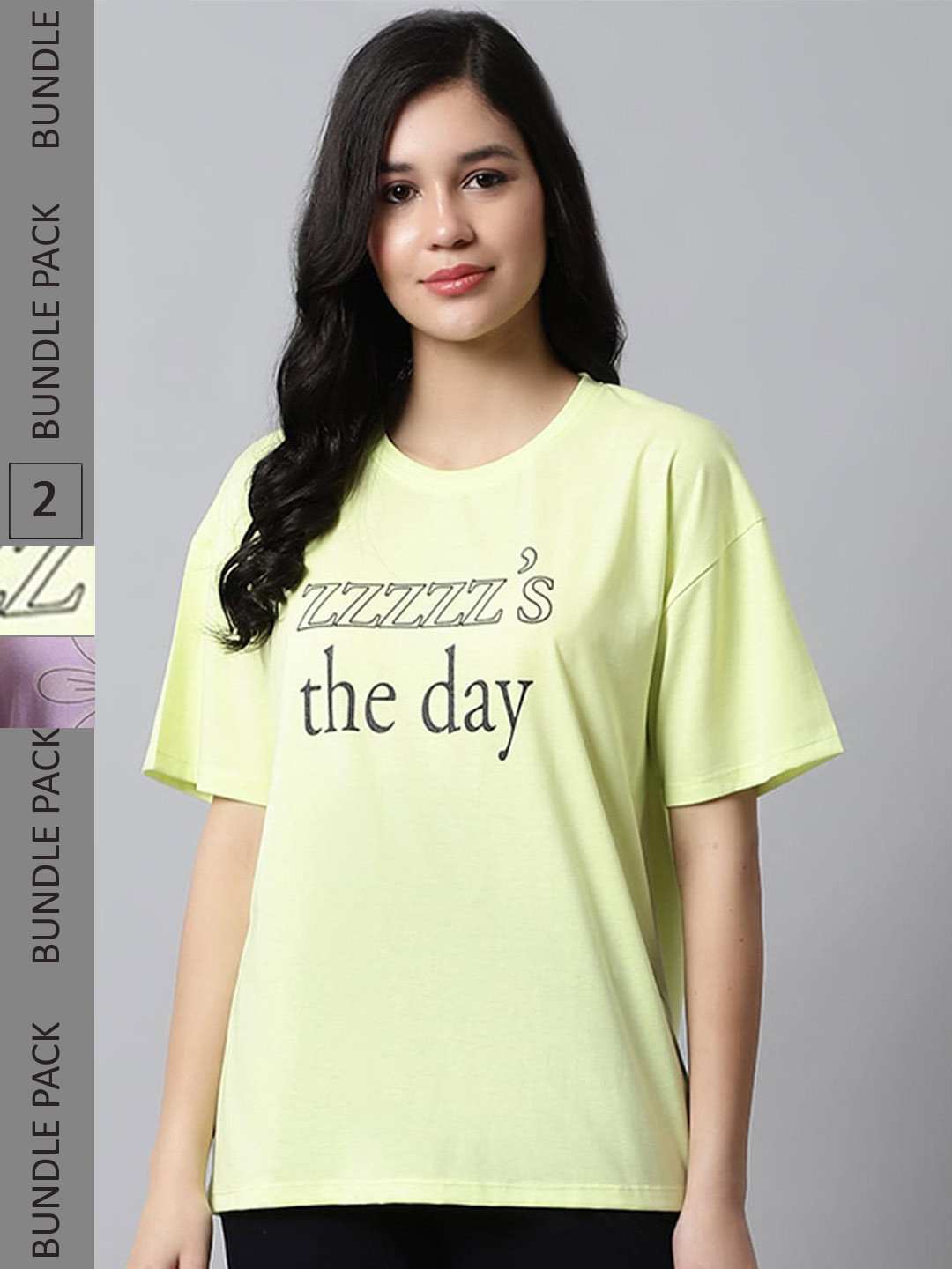 

Kanvin Green & Lavender Pack Of 2 Oversized Printed T-shirts