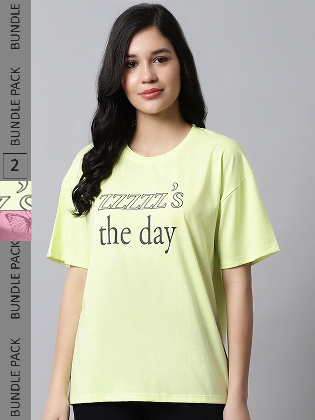 

Kanvin Women Lime Green & Pink Pack Of 2 Printed Drop-Shoulder Sleeves Oversized T-shirt