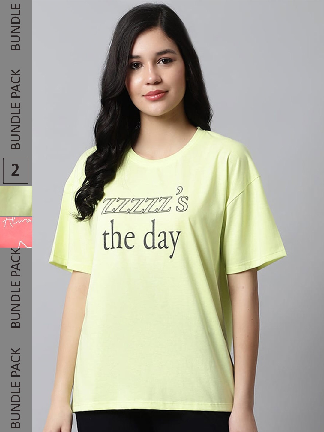 

Kanvin Yellow & Coral Pack Of 2 Printed Drop-Shoulder Oversized T-shirt