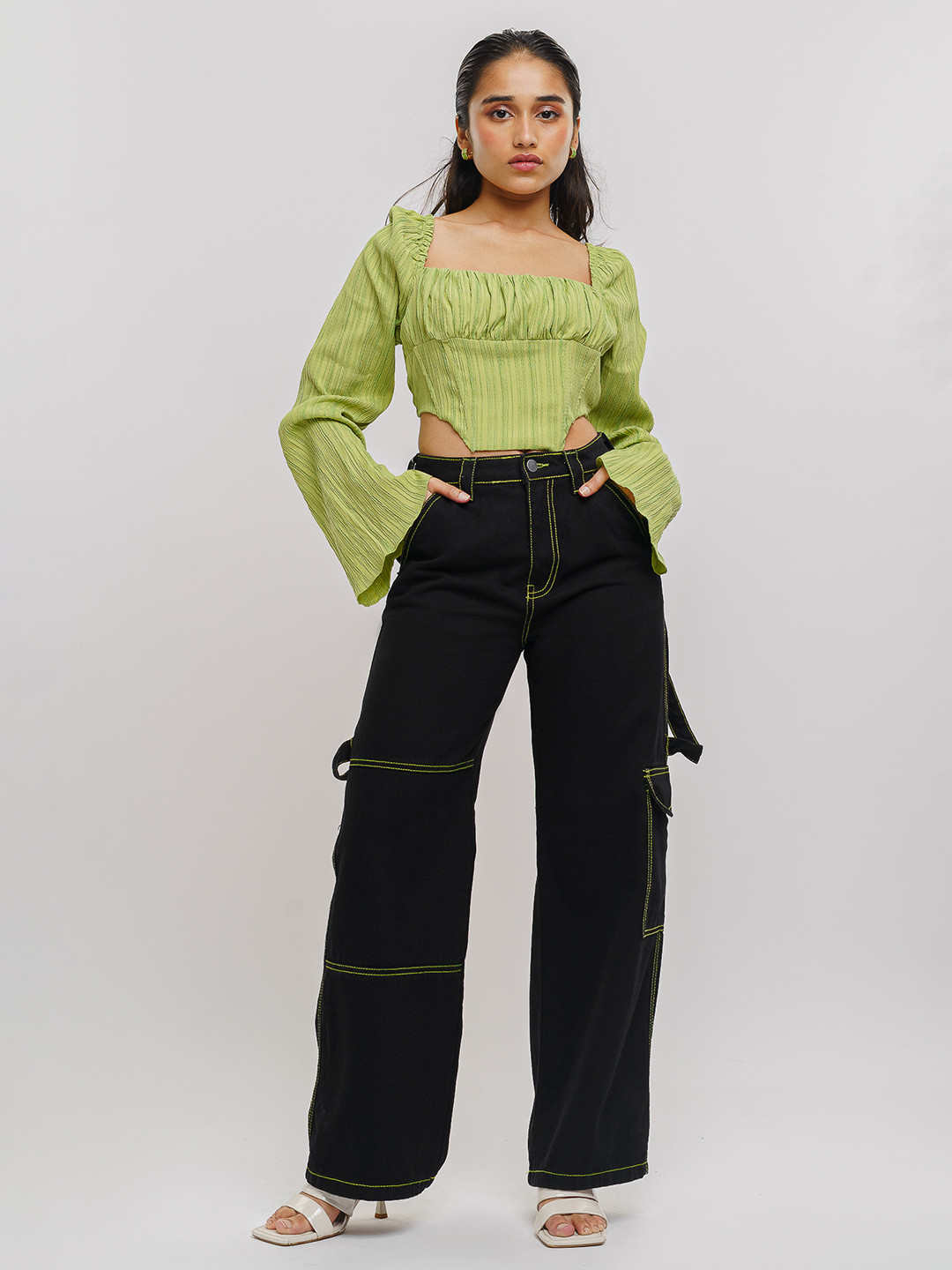 

FREAKINS Women Black Straight Fit High-Rise Cargo Jeans
