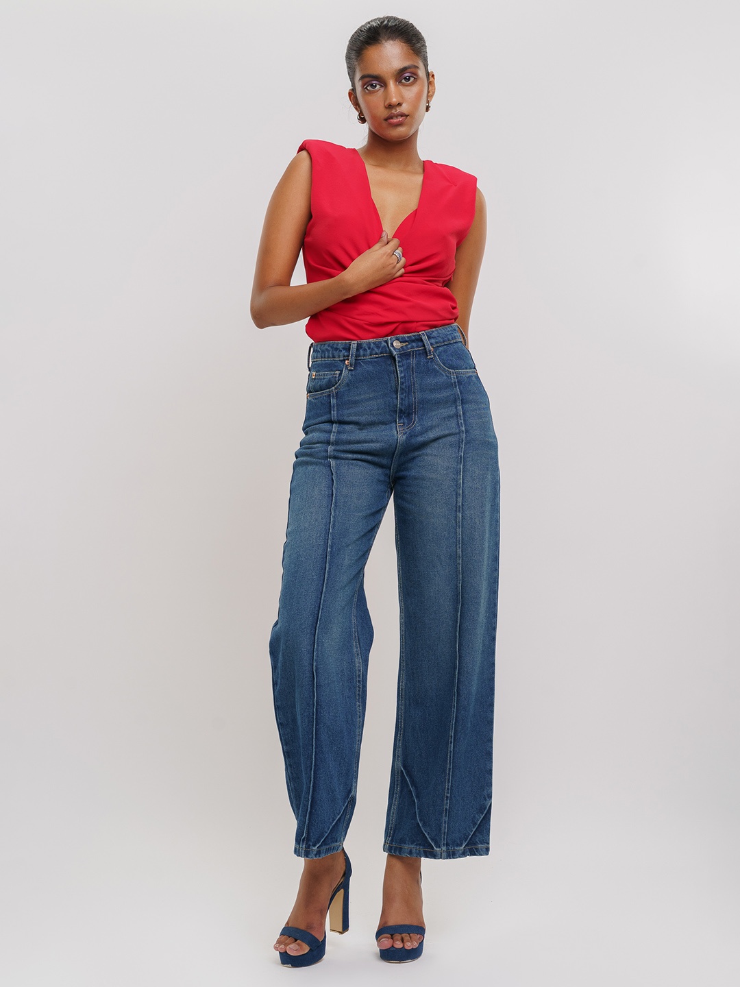 

FREAKINS Women Blue Straight Fit High-Rise Clean Look Jeans