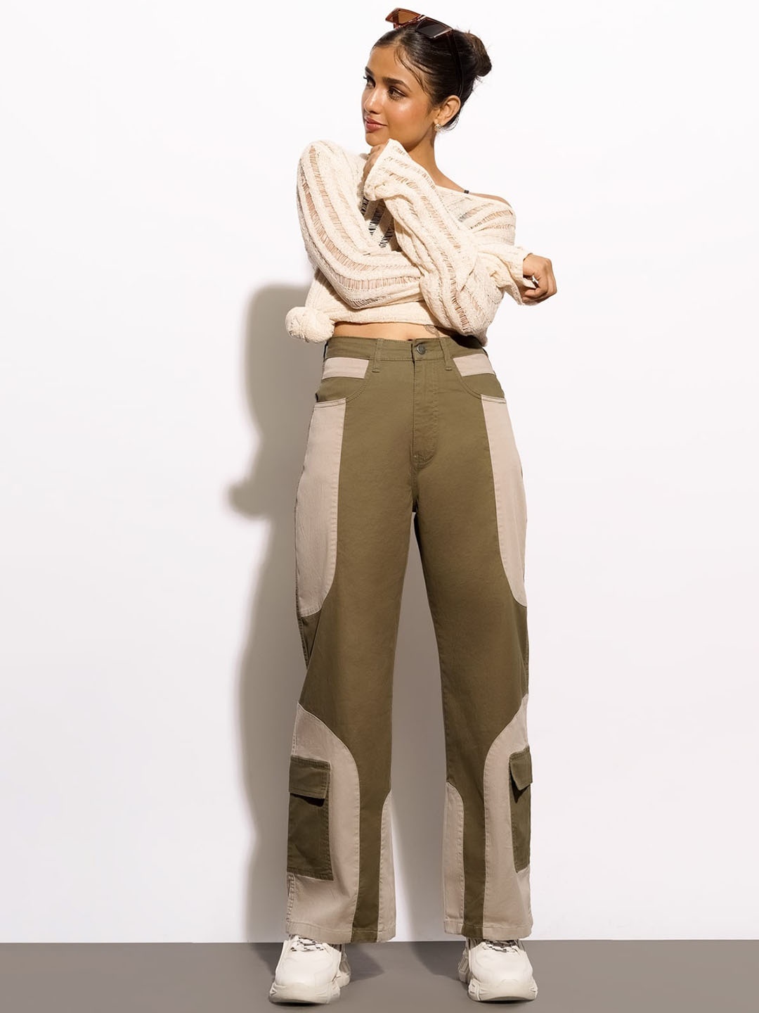 

FREAKINS Women Khaki Straight Fit High-Rise Applique Jeans