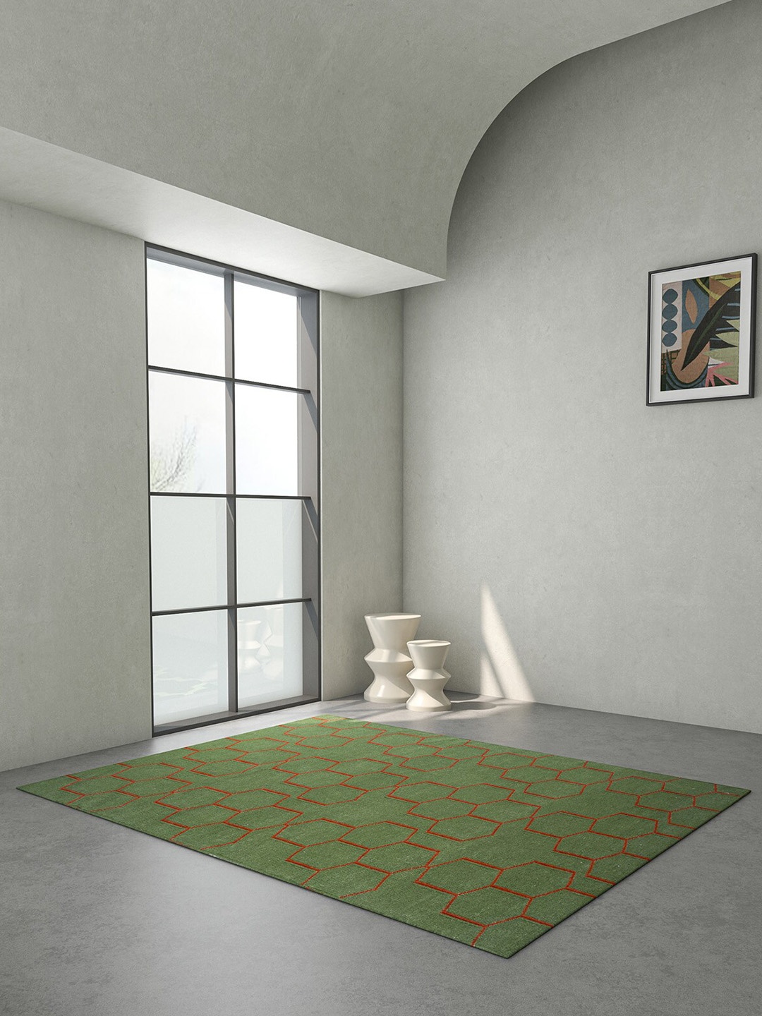 

Jaipur Rugs Bespoke Sile Green & Red Geometric Pattern Woolen Rectangular Carpet