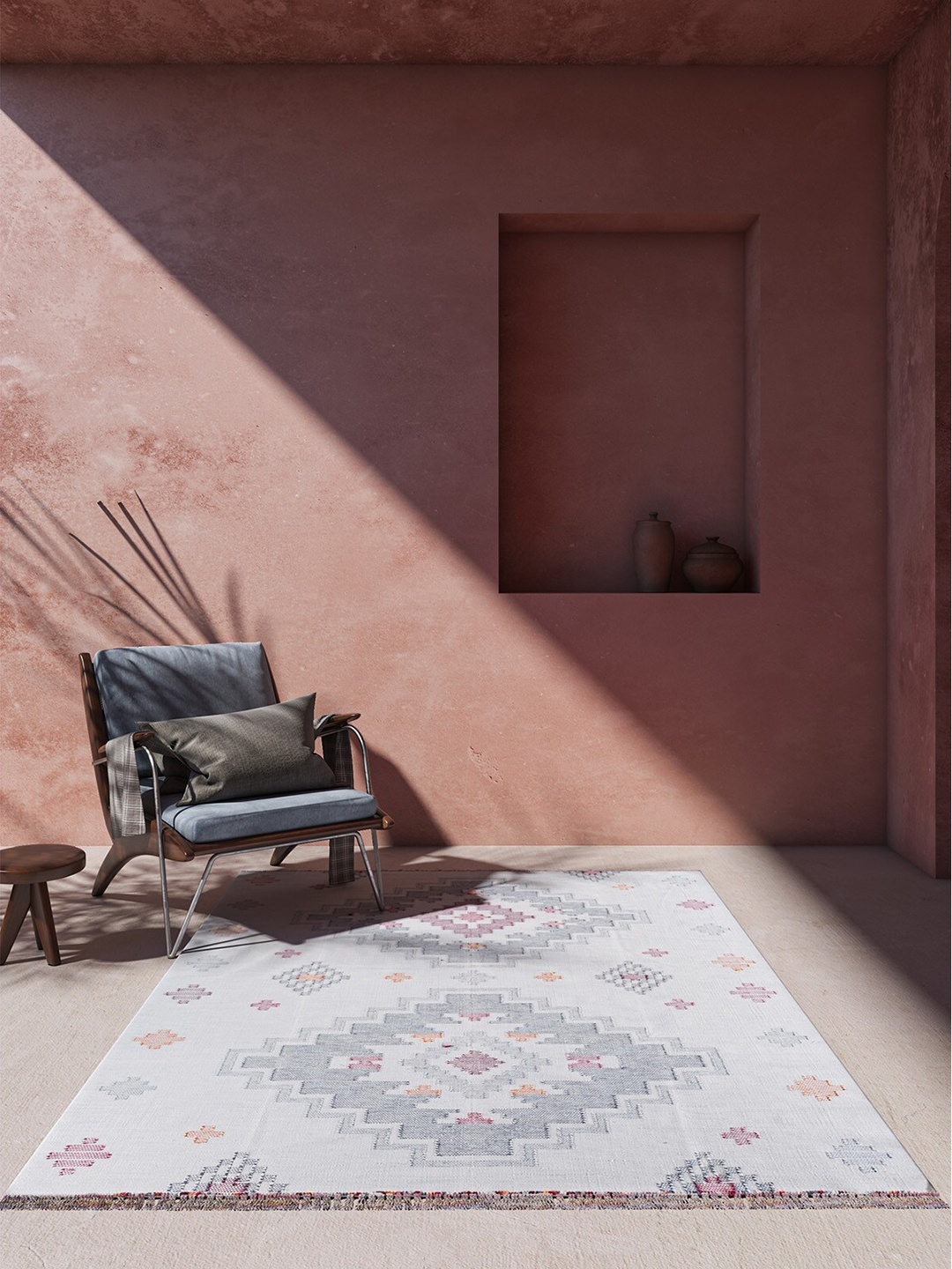 

Jaipur Rugs Sile Off-White & Grey Geometric Design Rectangular Woolen Dhurrie Carpet
