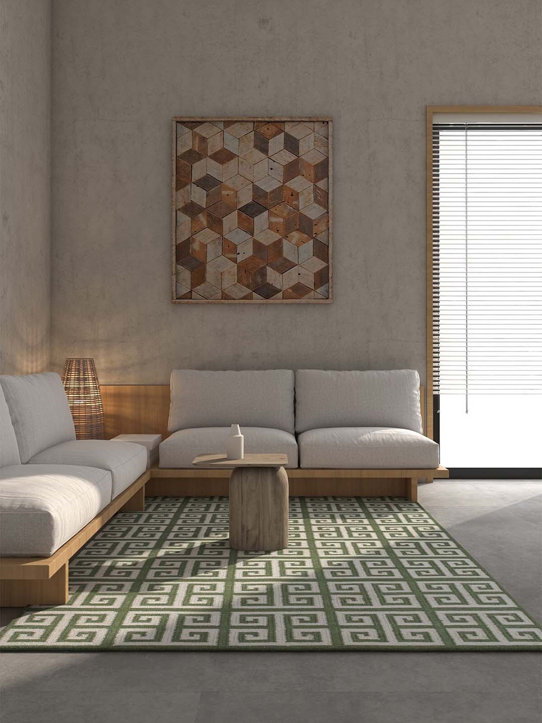 

Jaipur Rugs Aqua Green & White Geometric Design Rectangular Woolen Dhurrie Carpet