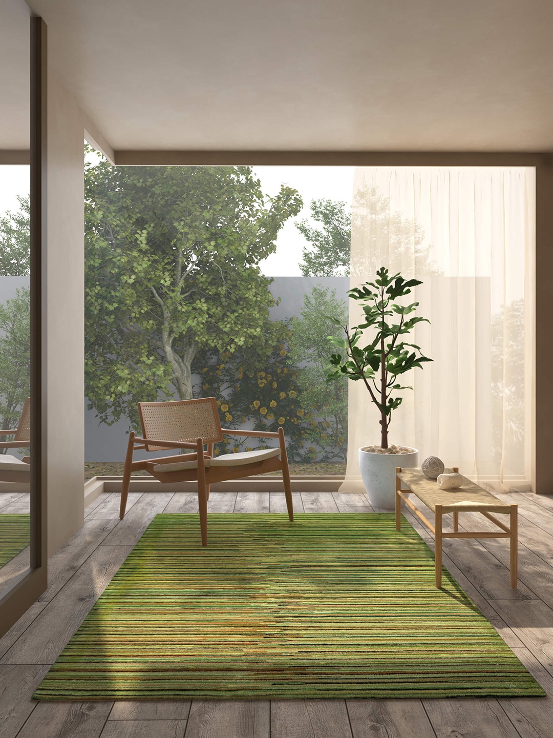 

Jaipur Rugs Green & Brown Striped Tufted Woolen Rectangular Carpet