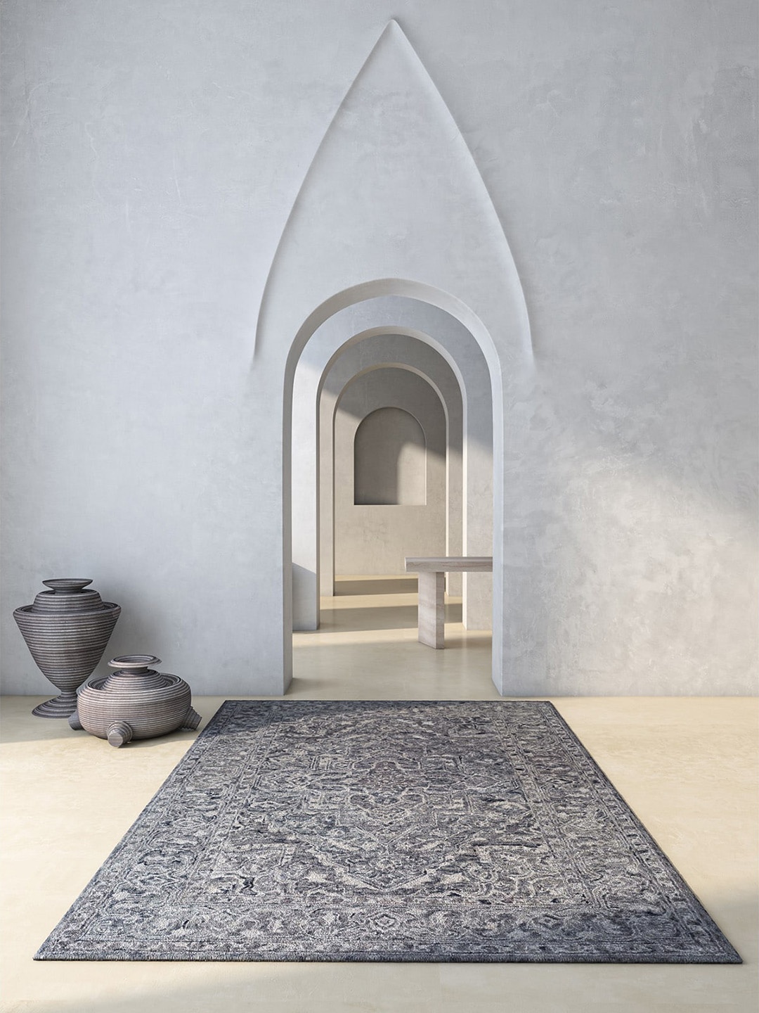 

Jaipur Rugs Grey & Black Design Rectangular Hand Tufted Woolen Dhurrie Carpet