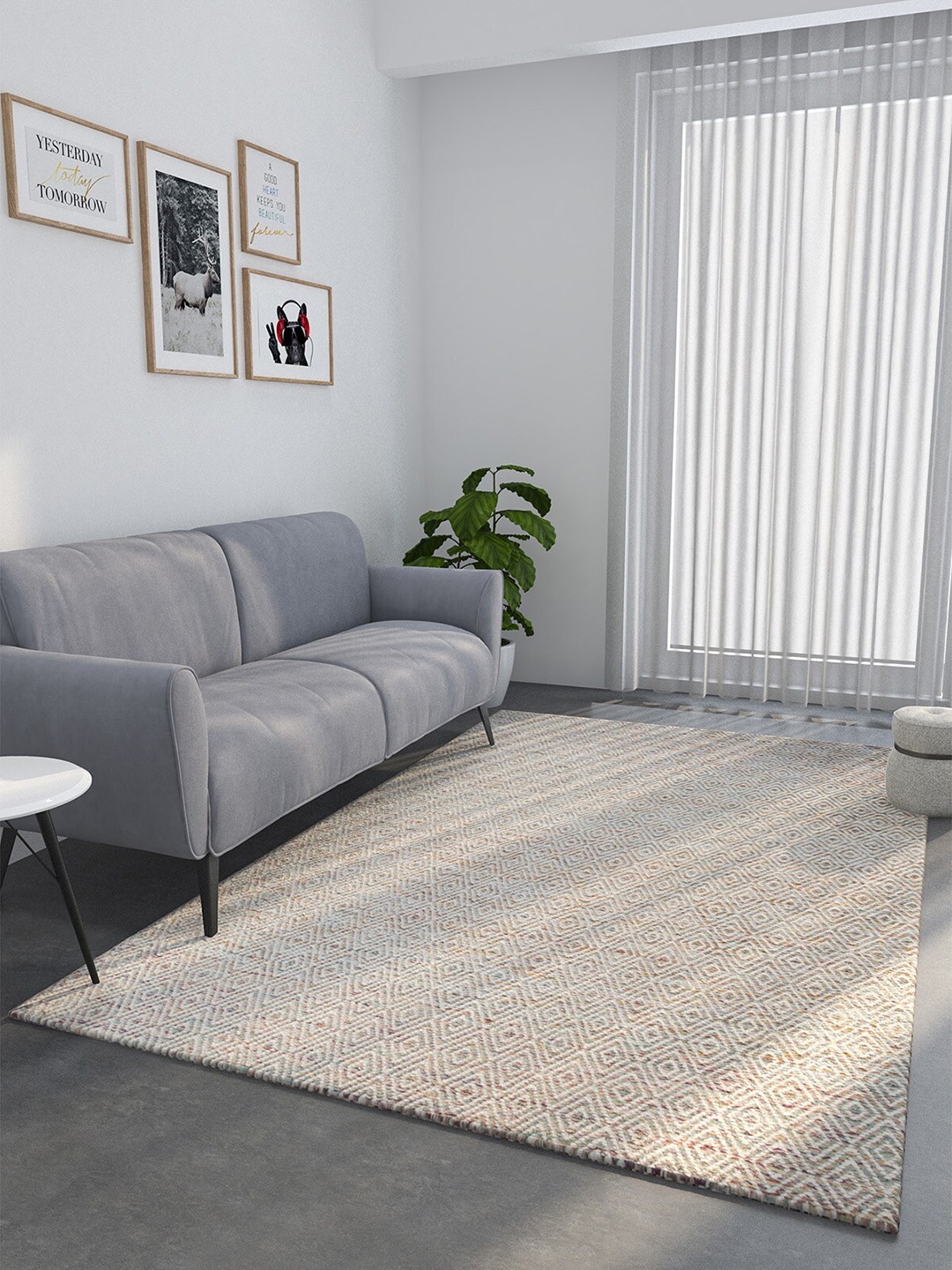 

Jaipur Rugs Bespoke Sile Blue & White Diamond Pattern Tufted Woolen Rectangular Carpet