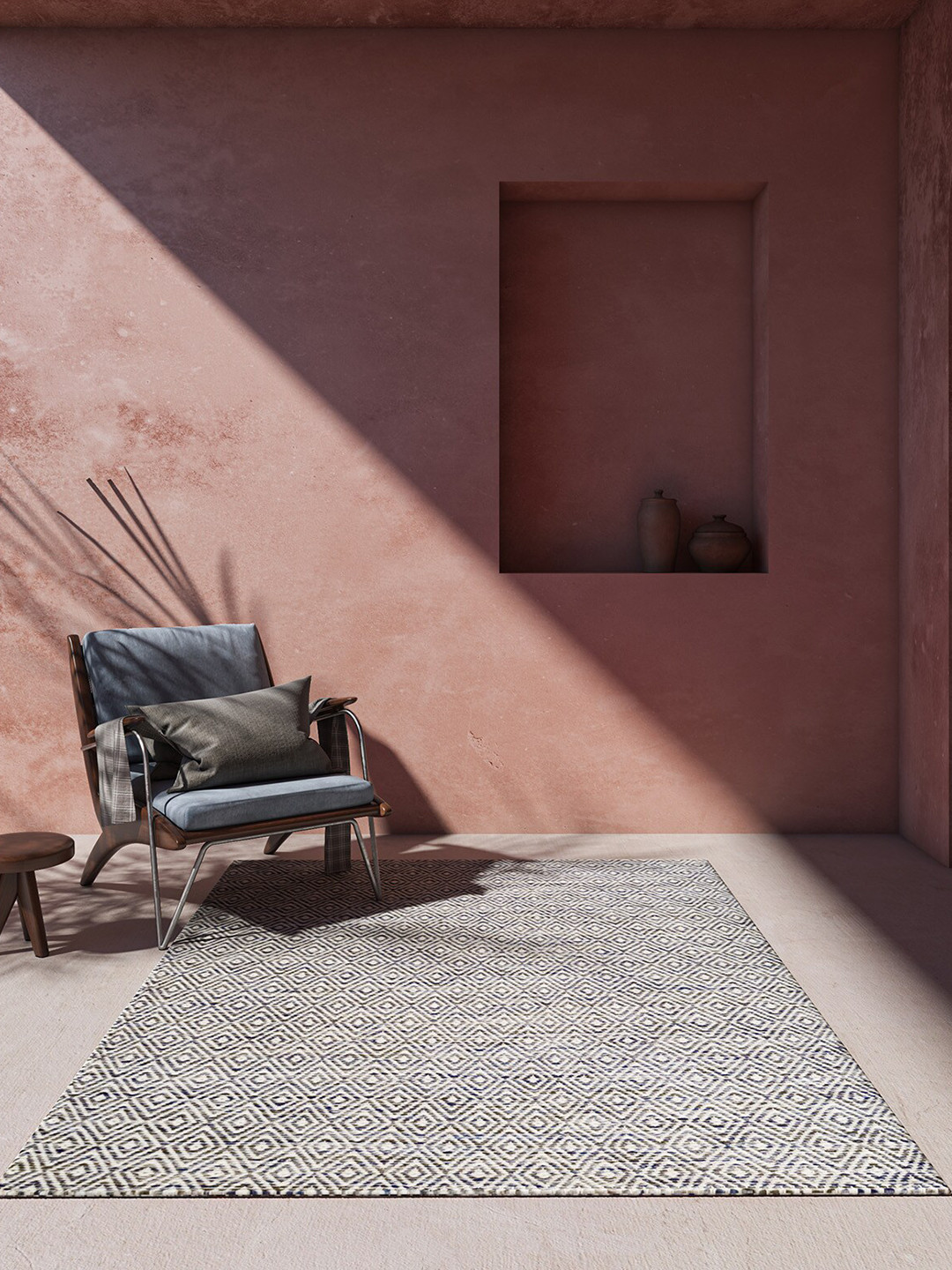 

Jaipur Rugs Bespoke Sile Blue & White Diamond Pattern Tufted Woolen Rectangular Carpet