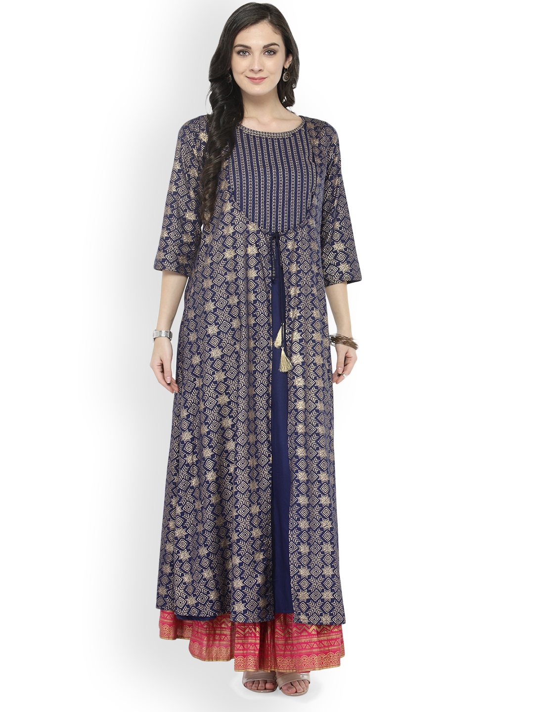 

Varanga Blue Printed Kurta With Printed Skirt