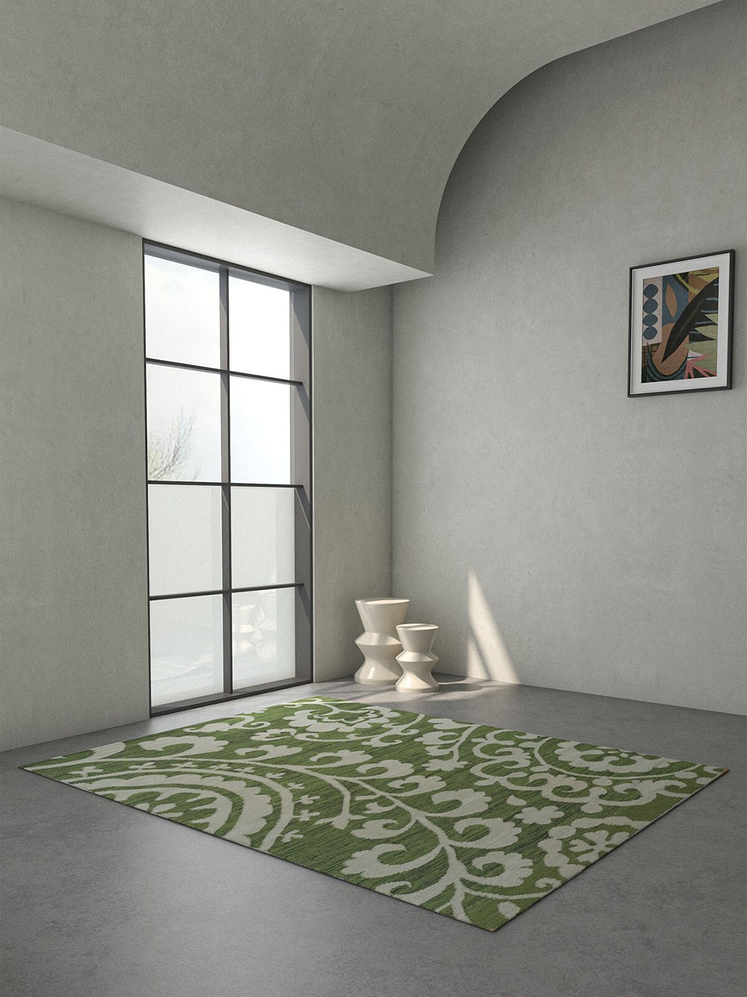 

Jaipur Rugs Bespoke Sile Green & White Floral Pattern Tufted Woolen Rectangular Carpet