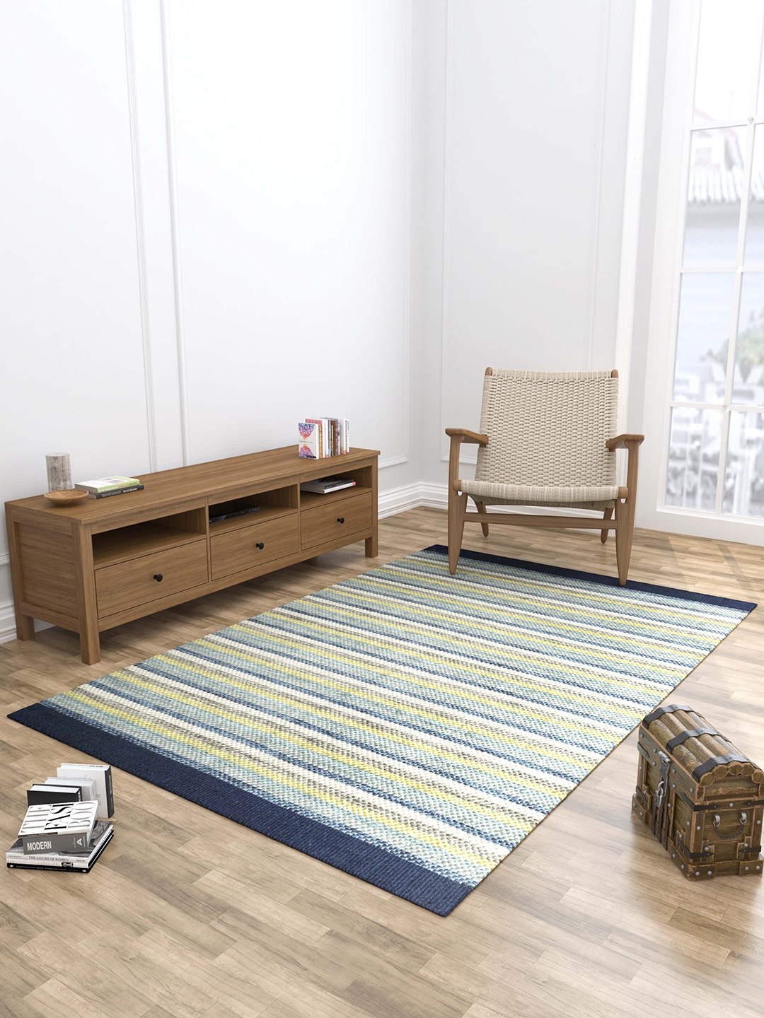 

Jaipur Rugs Blue & Green Striped Pattern Tufted Woolen Rectangular Carpet