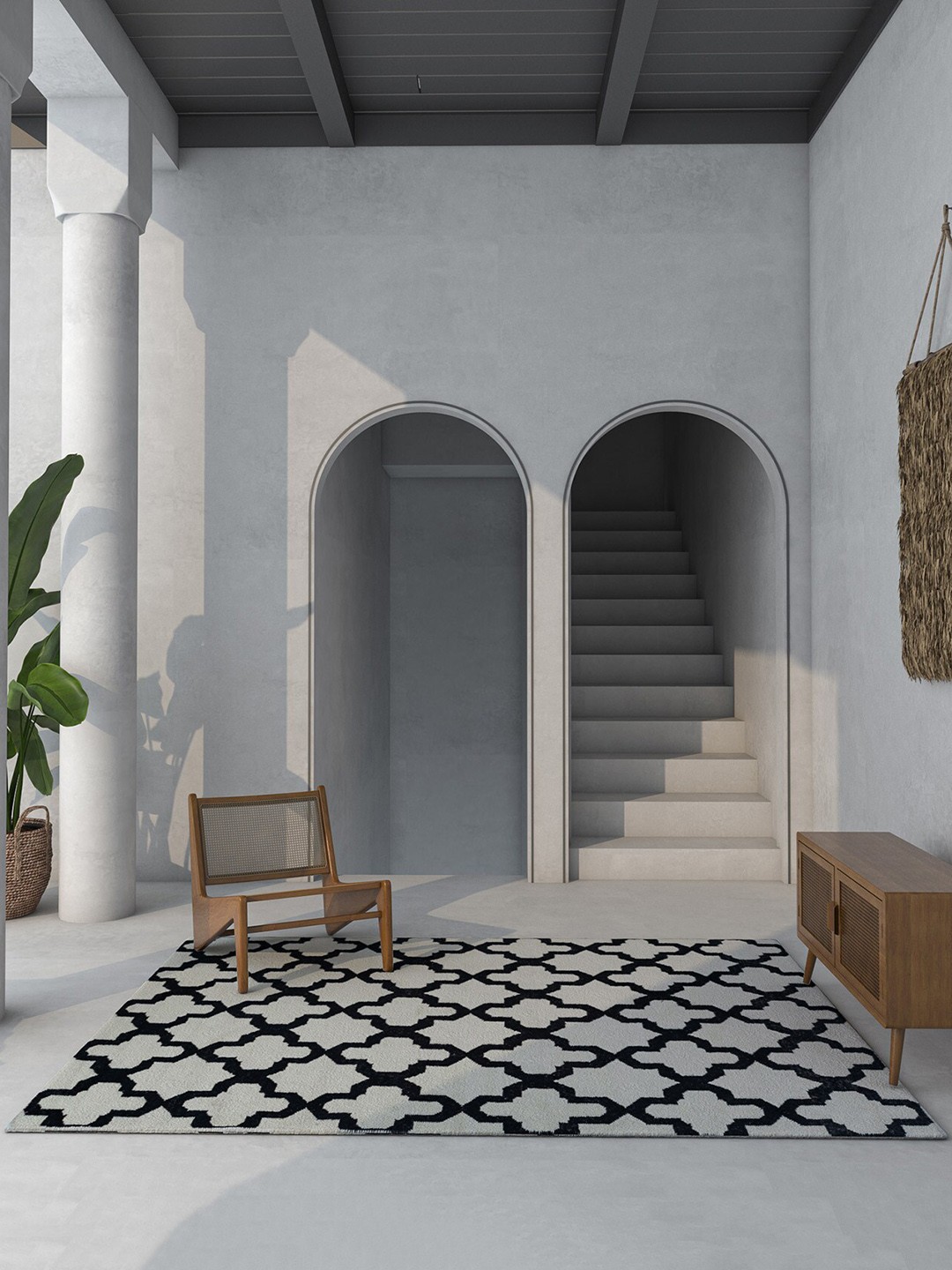 

Jaipur Rugs Maroc Off-White & Black Trellis Rectangular Woolen Dhurrie Carpet