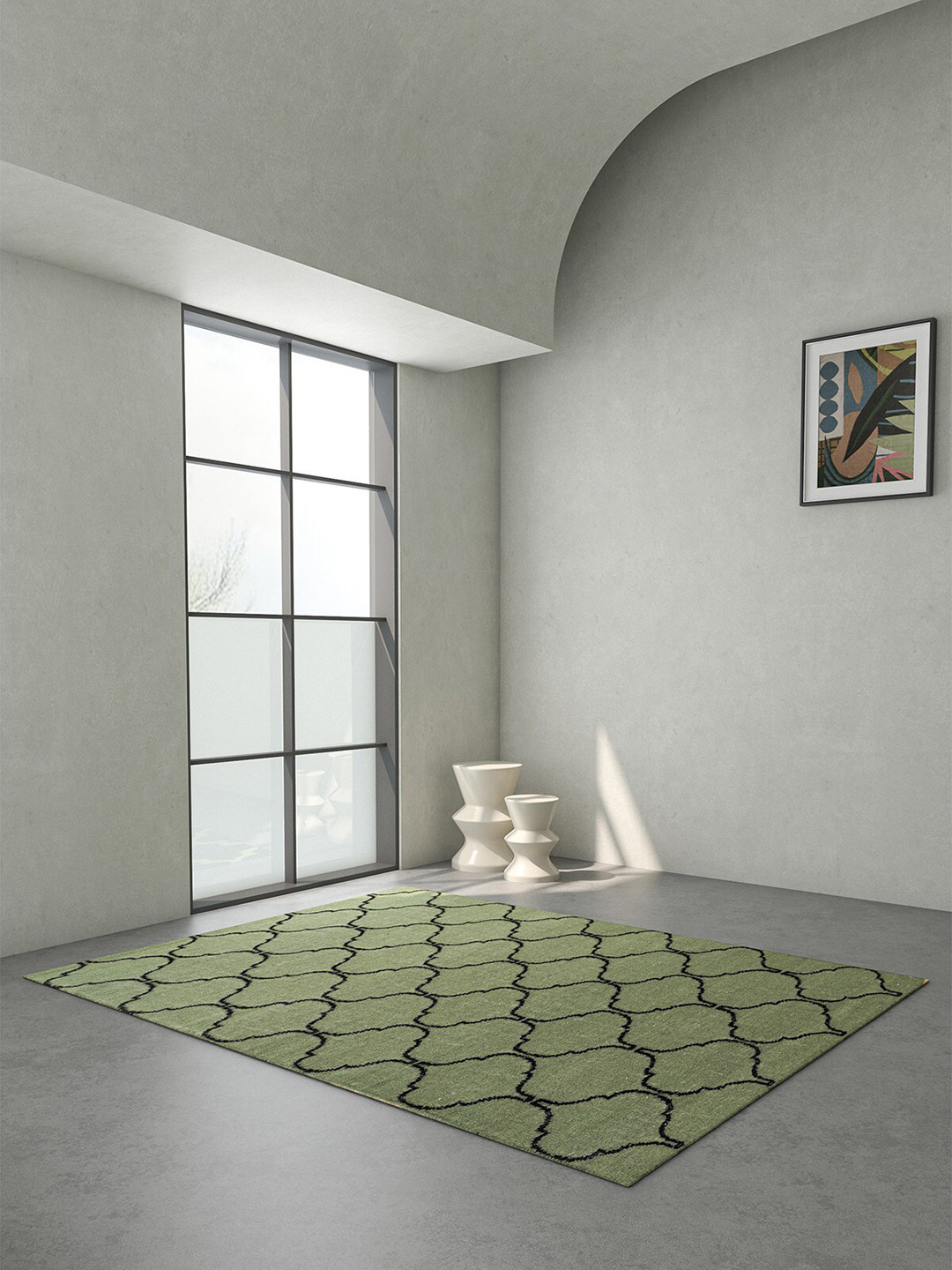 

Jaipur Rugs Sile Green & Black Geometric Design Rectangular Woolen Dhurrie Carpet