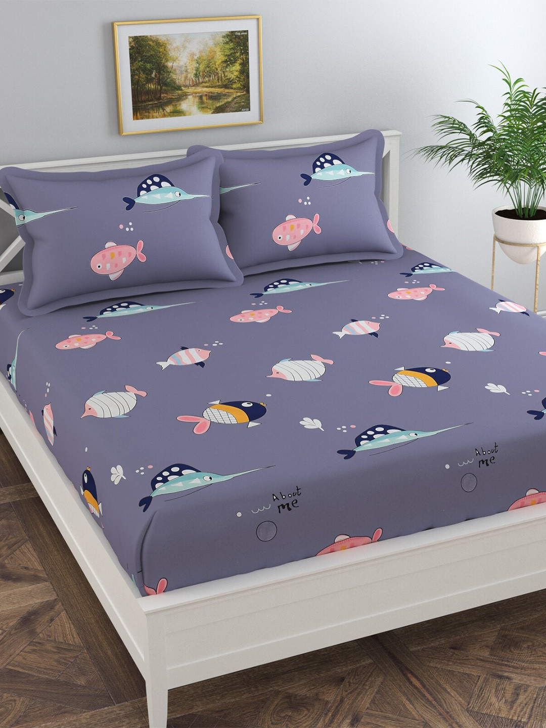 

Florida Cambric Blue & Pink Printed 250 TC Cotton King Bedsheet & 2 Pillow Covers