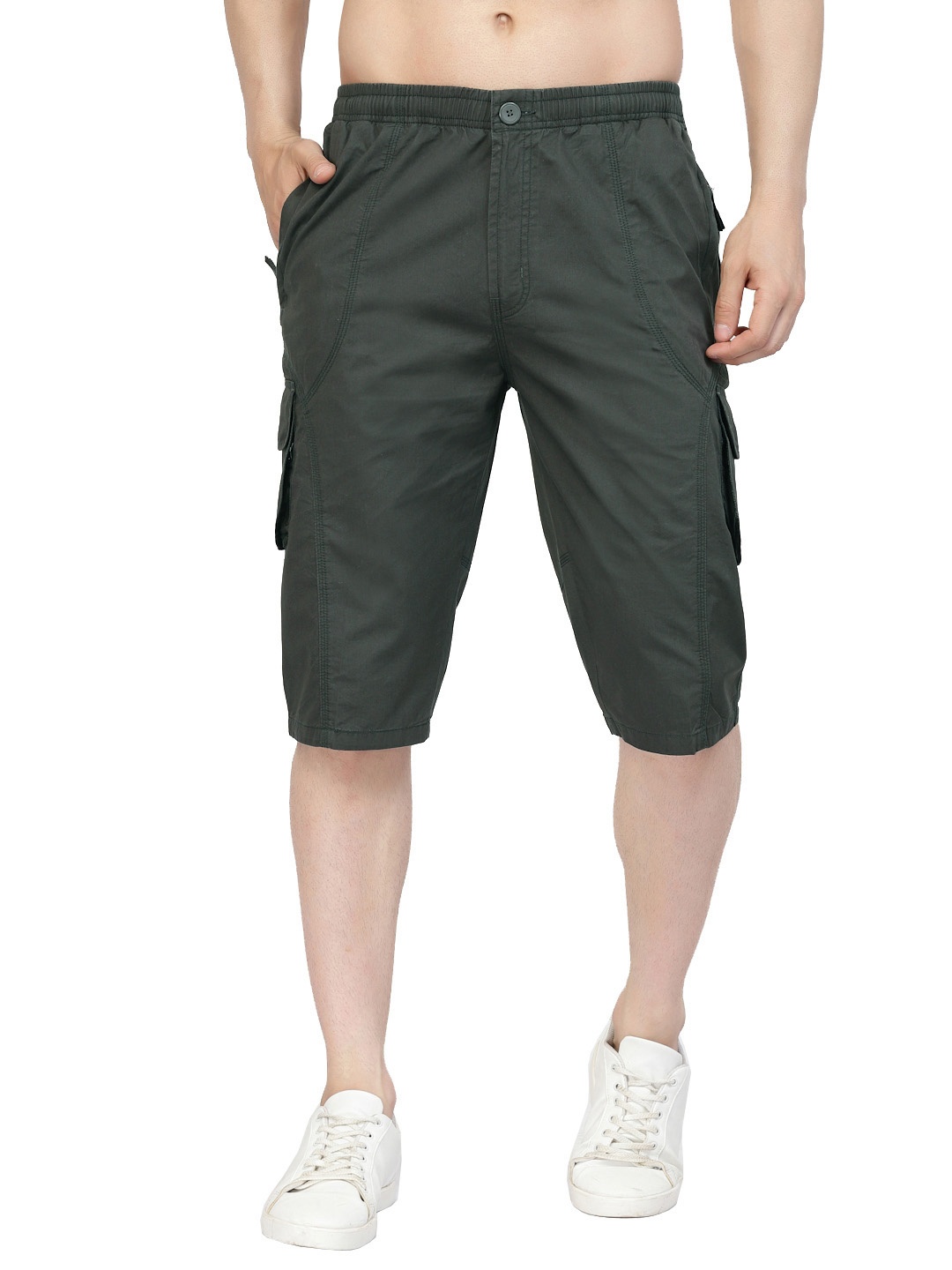 

SAPPER Mid Rise Slim Fit Cotton Shorts, Olive