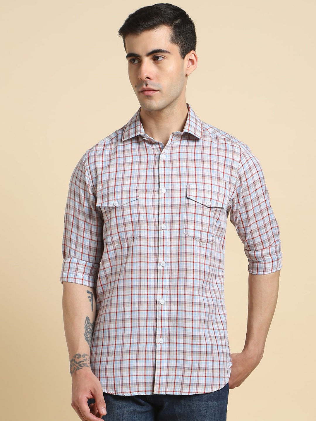 

Dennis Lingo Slim Fit Checked Cotton Casual Shirt, Red