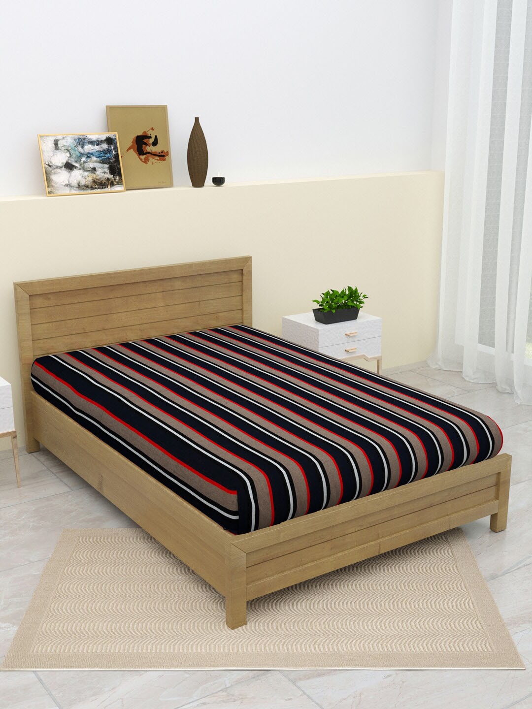 

Varde Pink & Green Striped Pure Cotton Thick Yarn Single Bedcover, Navy blue