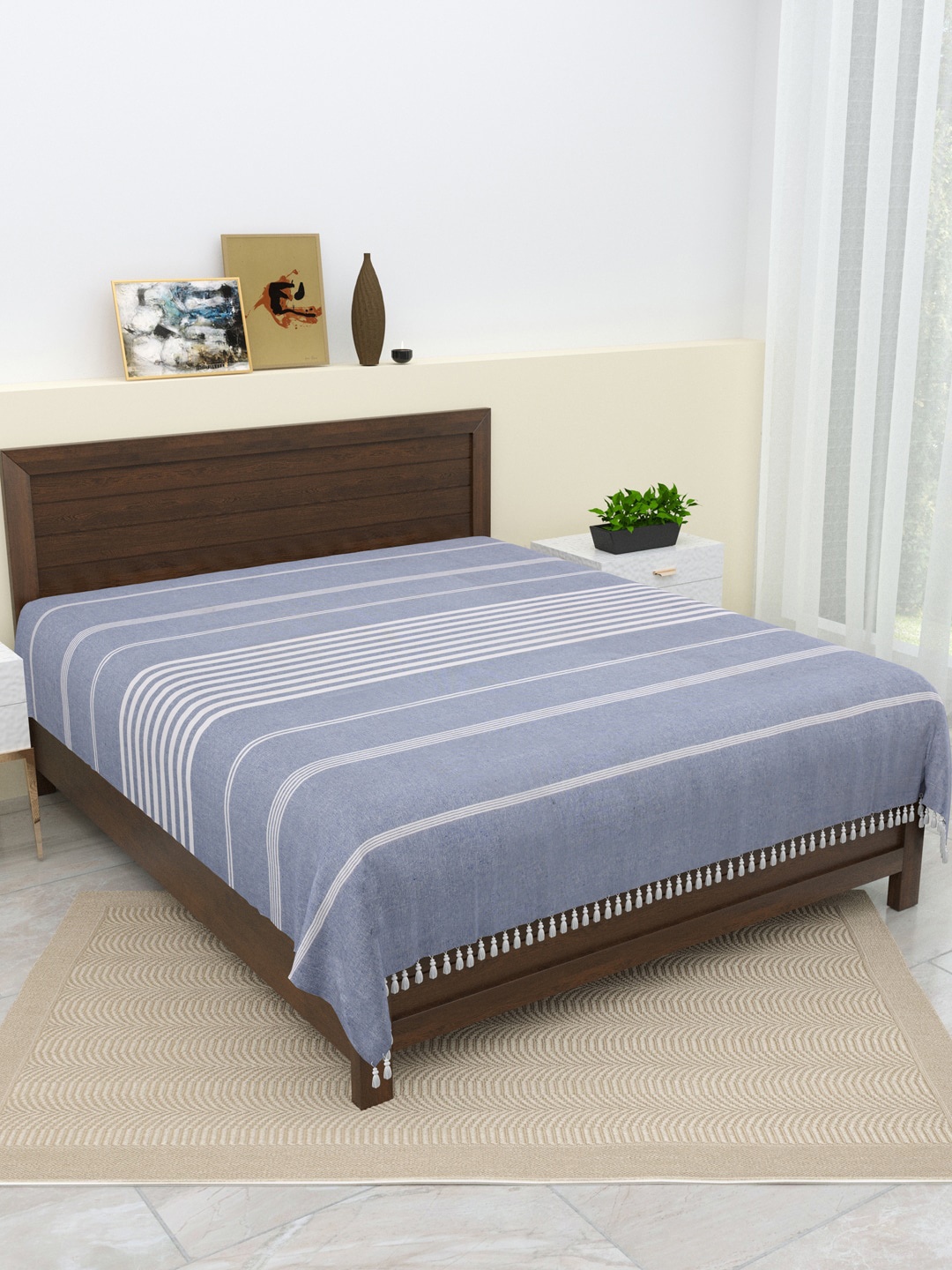 

Varde Rock Blue 210 TC Cotton Double Bedsheets