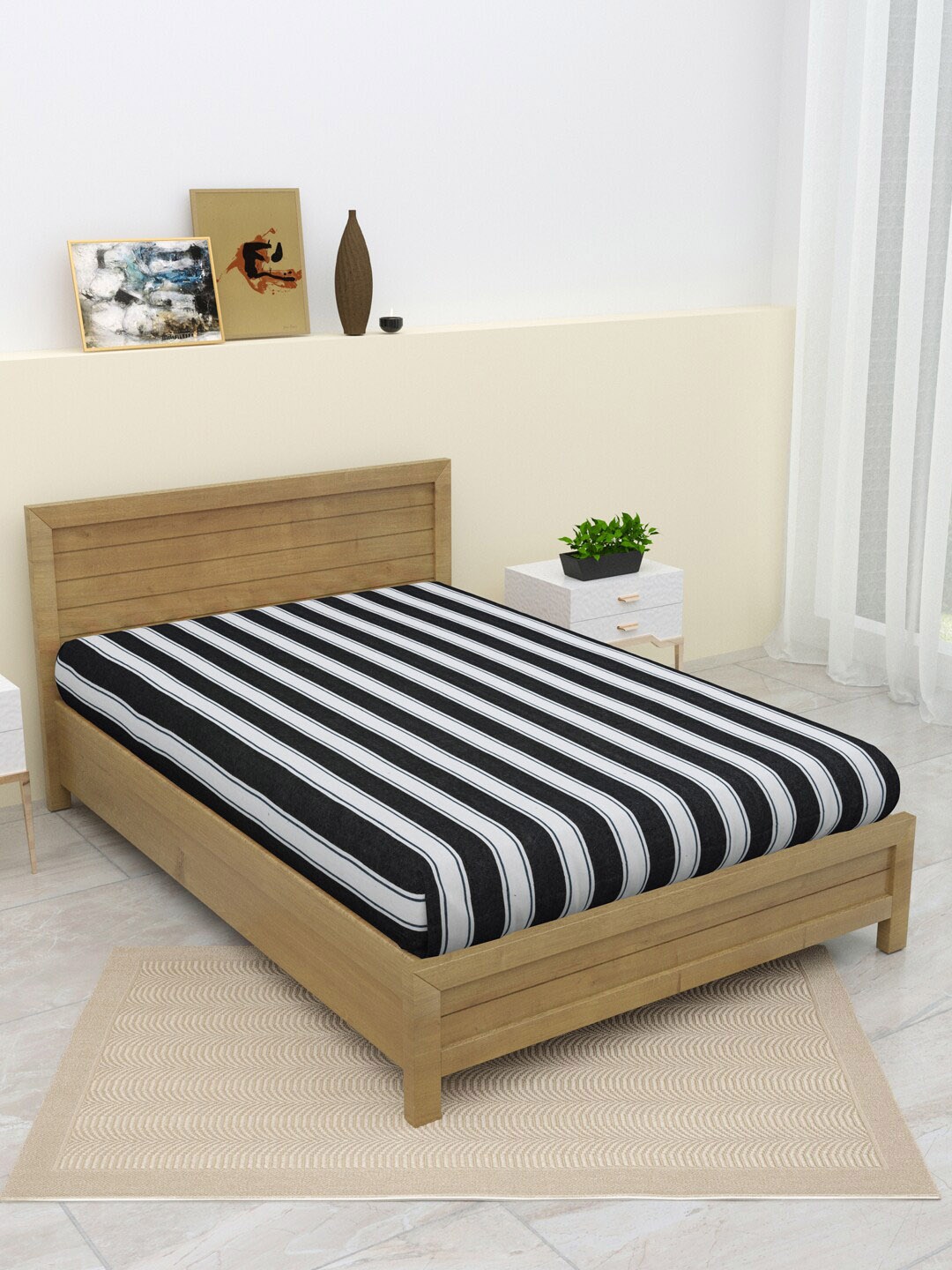 

Varde Black & White Striped Pure Cotton Single Bedcover