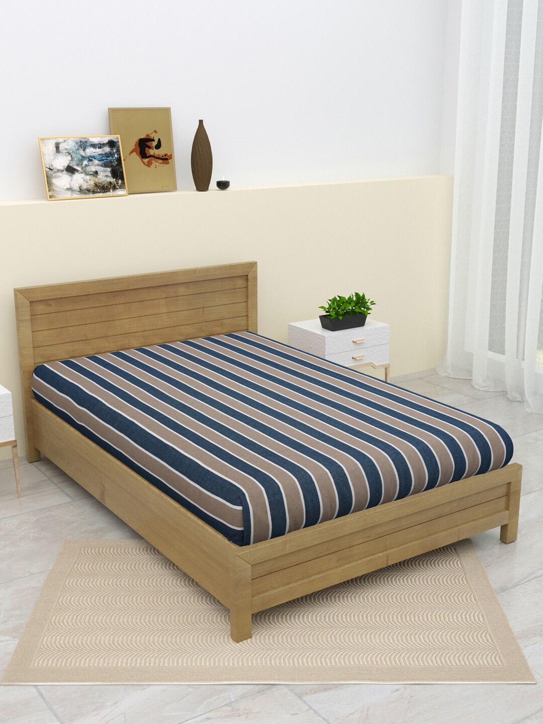 

Varde Brown & Blue Striped Pure Cotton Single Bedcover