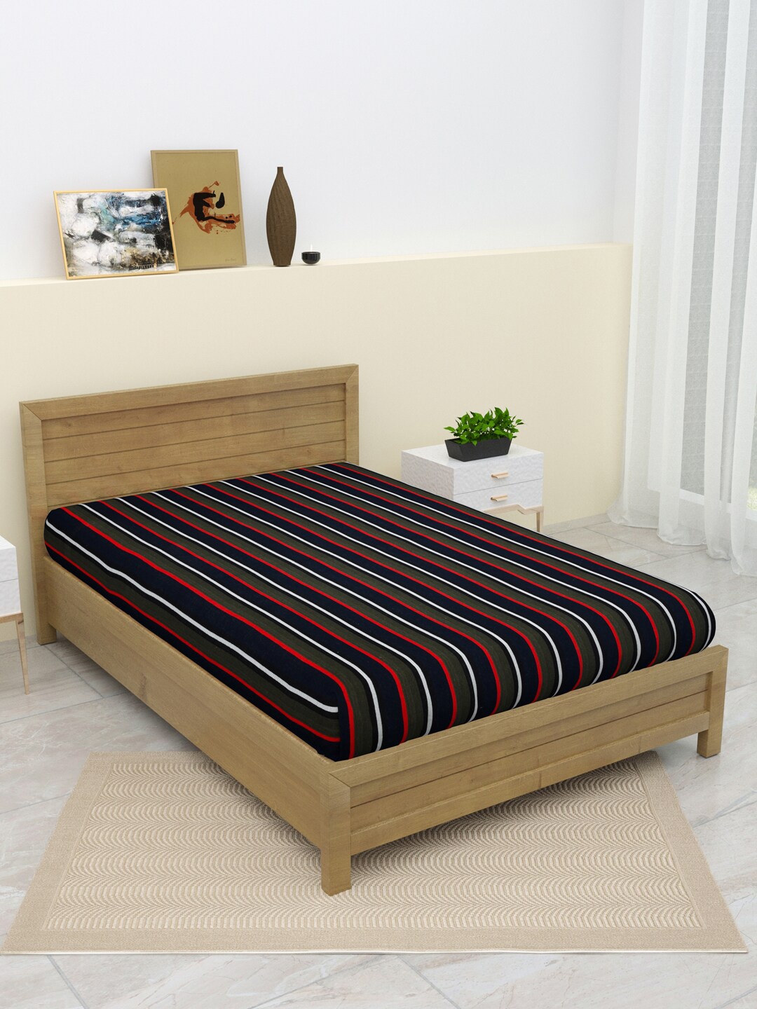 

Varde Green & Red Striped Pure Cotton Single Bedcover