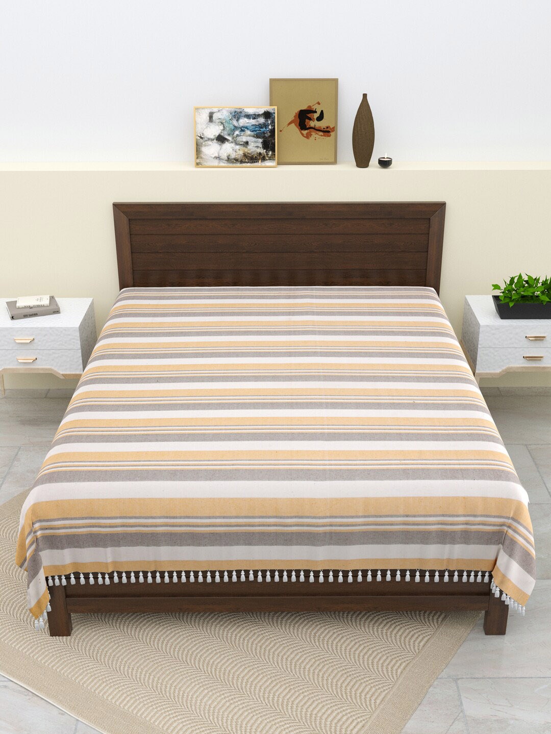 

Varde Yellow Striped 120 TC Pure Cotton Thick Yarn Double King Bedcover 2.5m x 2.2m