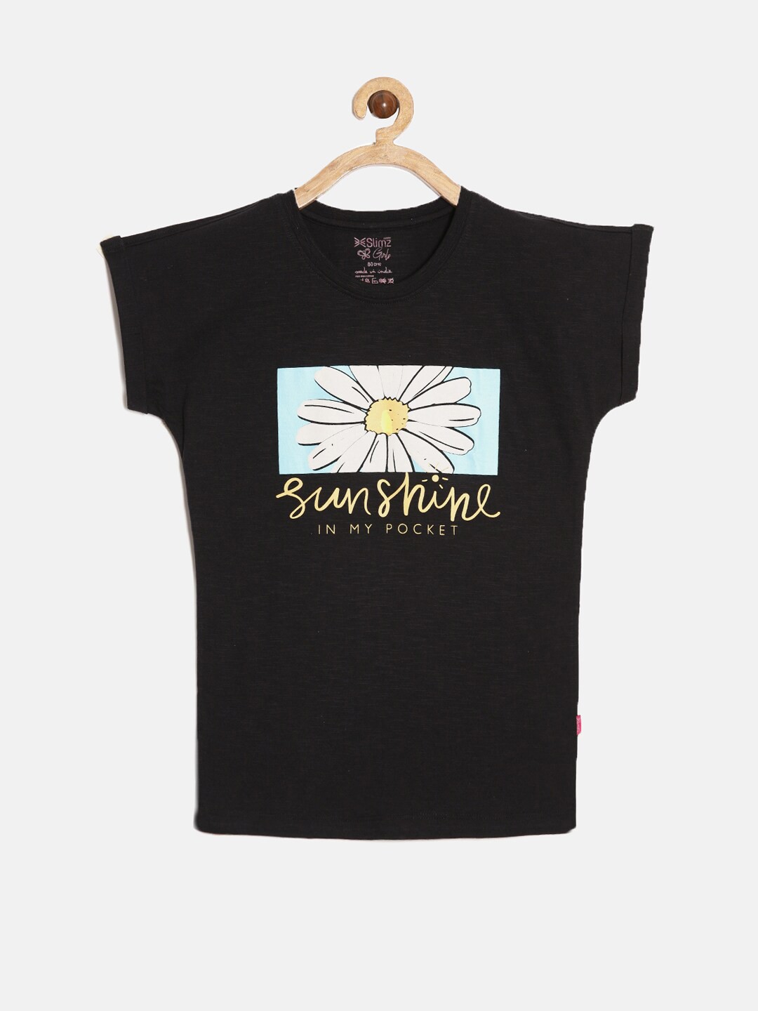

DIXCY SCOTT Slimz Girls Printed V-Neck Extended Sleeves Cotton T-shirt, Black