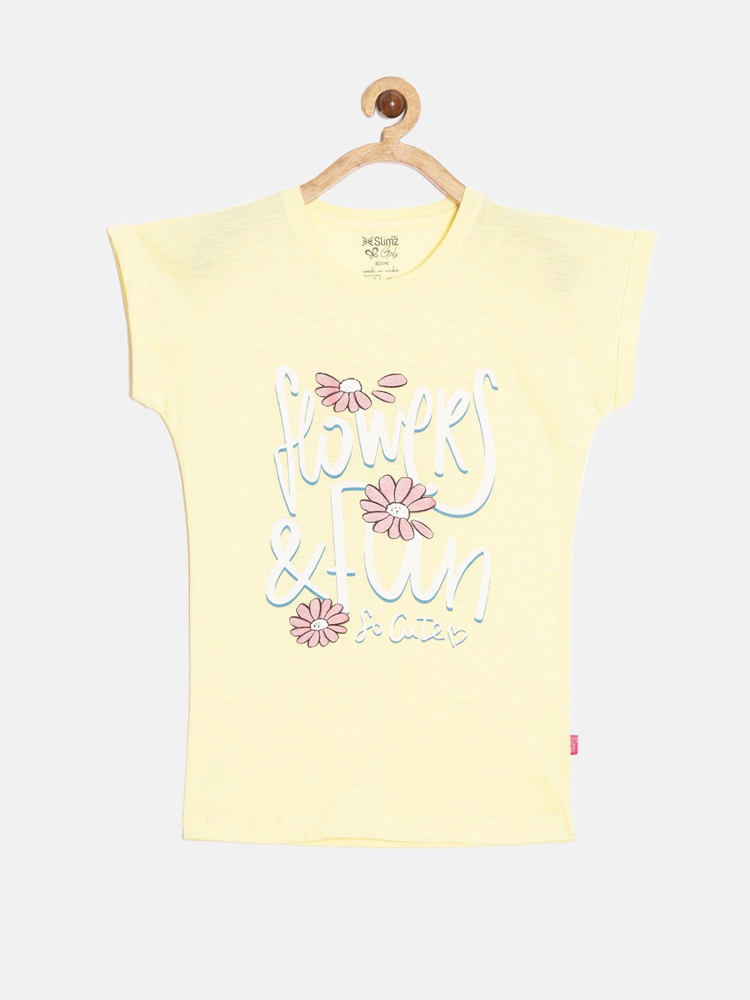 

DIXCY SCOTT Slimz Girls Typography Printed Extended Sleeves Cotton T-shirt, Yellow