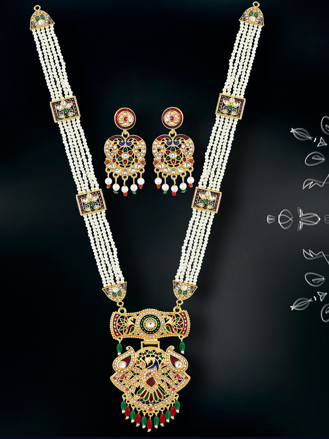 

MANSIYAORANGE Gold-Plated Stone-Studded & Beaded Necklace & Earrings