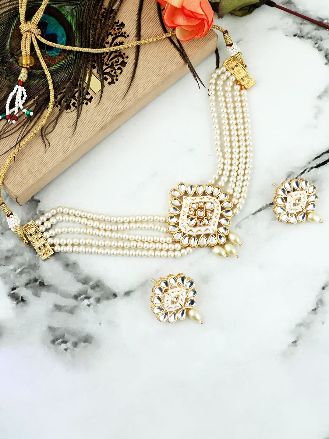 

MANSIYAORANGE Gold-Plated Kundan-Studded Necklace & Earrings