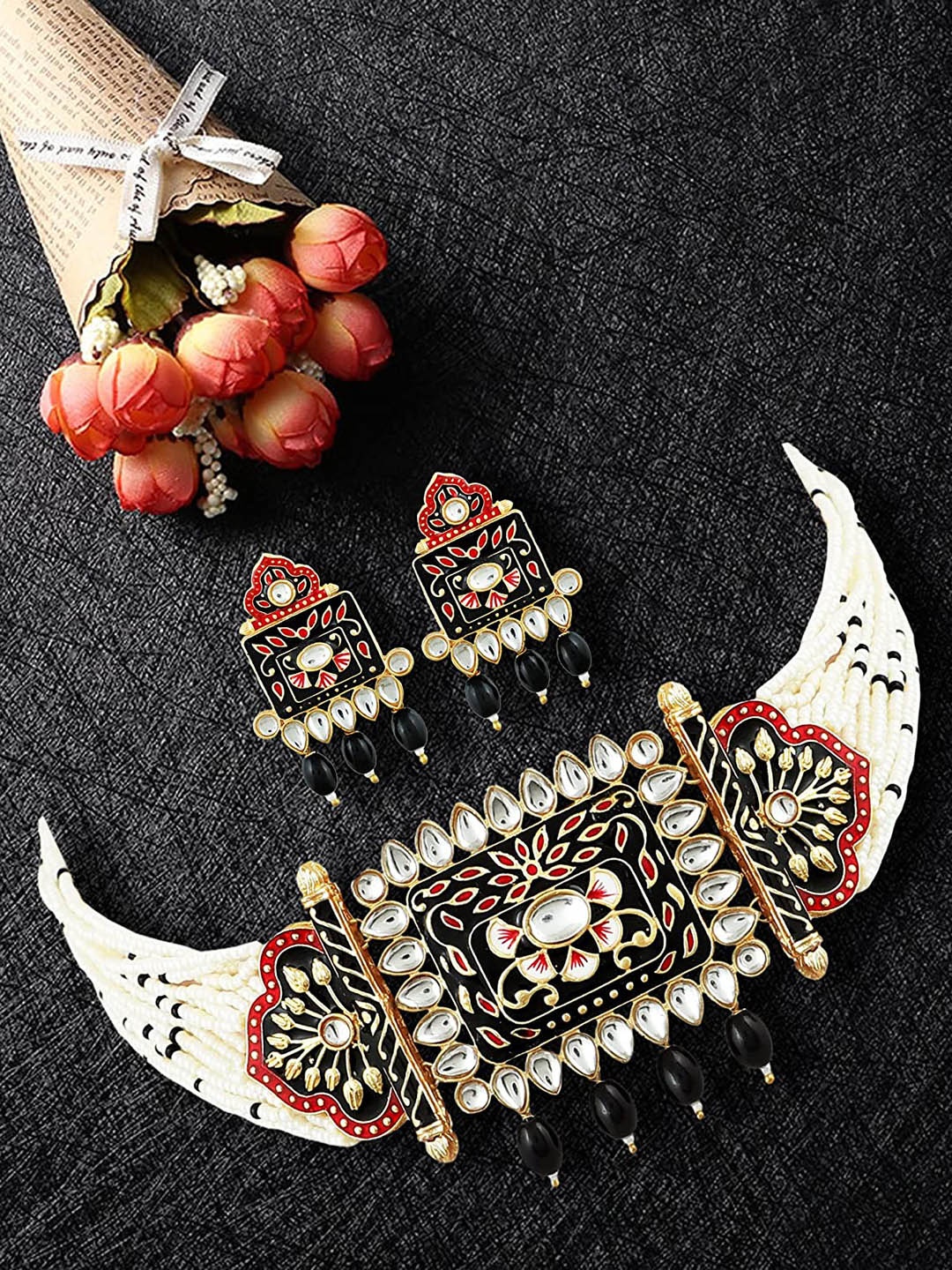

MANSIYAORANGE Gold-Plated Kundan-Studded Necklace & Earrings