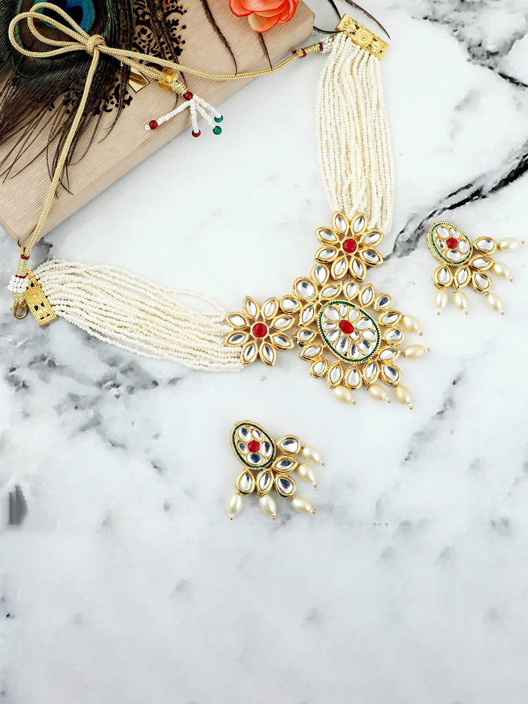 

MANSIYAORANGE Gold-Plated Kundan-Studded Necklace & Earrings