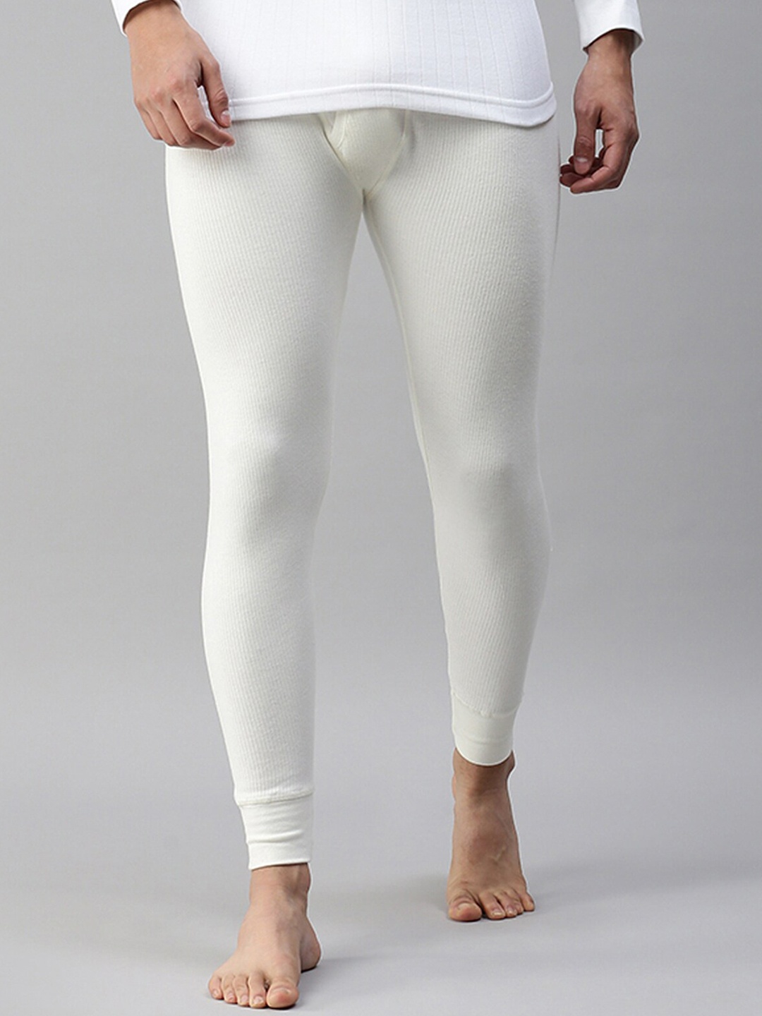 

LUX PARKER Men Ribbed Cotton Wool Thermal Bottoms, White