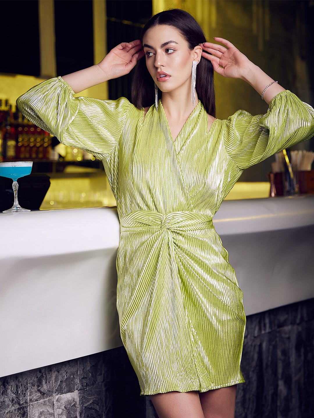 

Athena Green V-Neck Knotting Maxi Dress