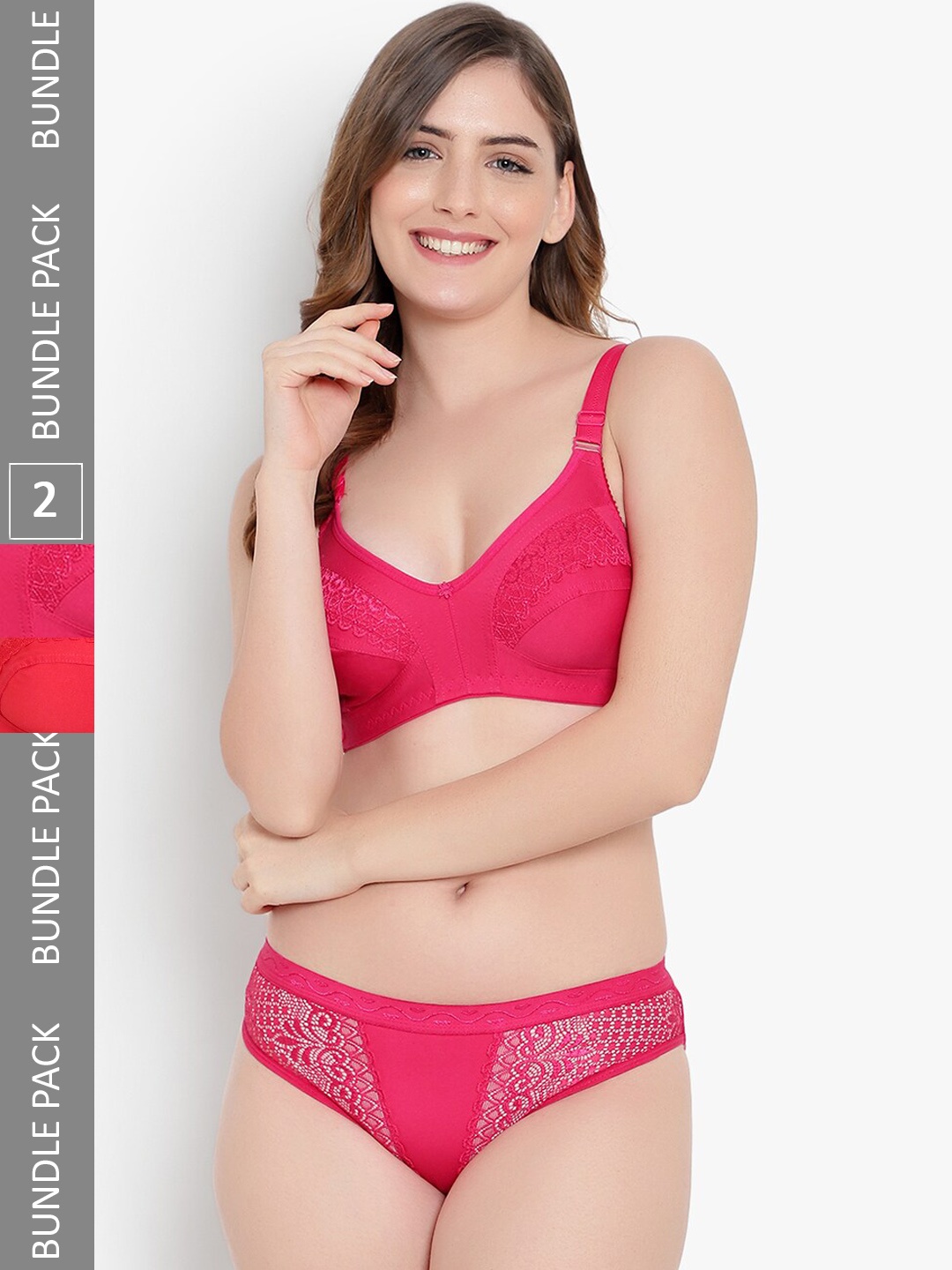 

KYODO Pack Of 2 Self Design Cotton Lingerie Set, Red