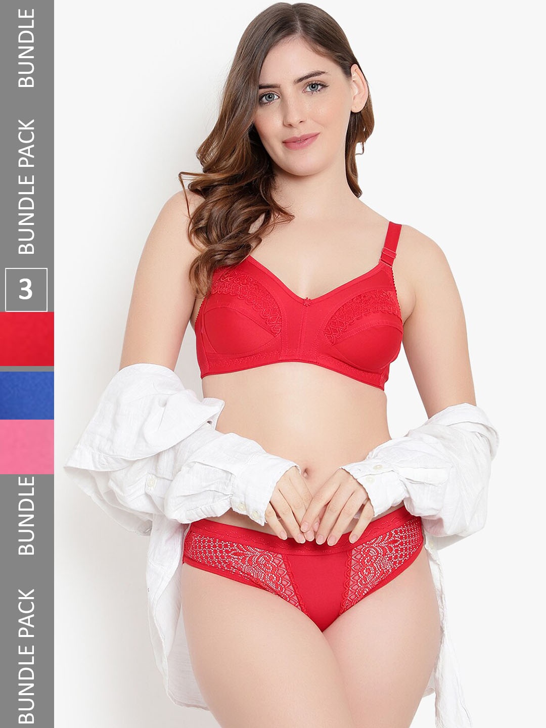 

KYODO Pack Of 3 Self Design Cotton Lingerie Set, Red