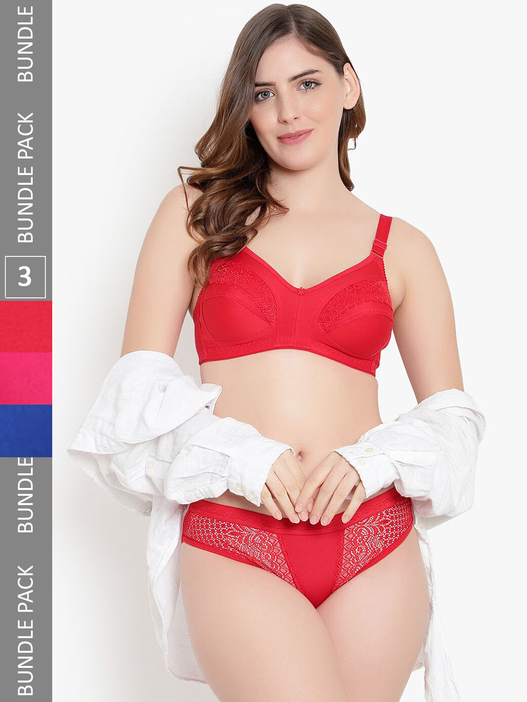 

KYODO Pack Of 3 Self Design Cotton Lingerie Set, Red