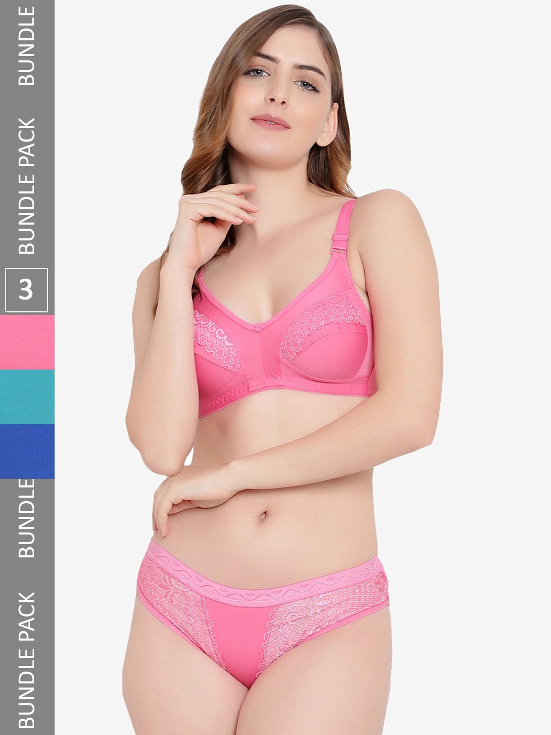 

KYODO Pack Of 3 Self Design Cotton Lingerie Set, Blue